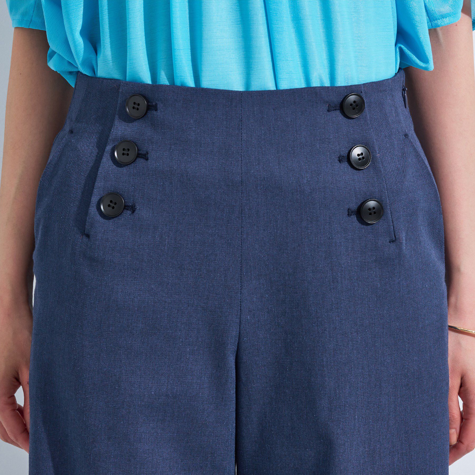 INDIVI「【デニムライク】マリンボタン リネン混ワイドパンツ」|その他|