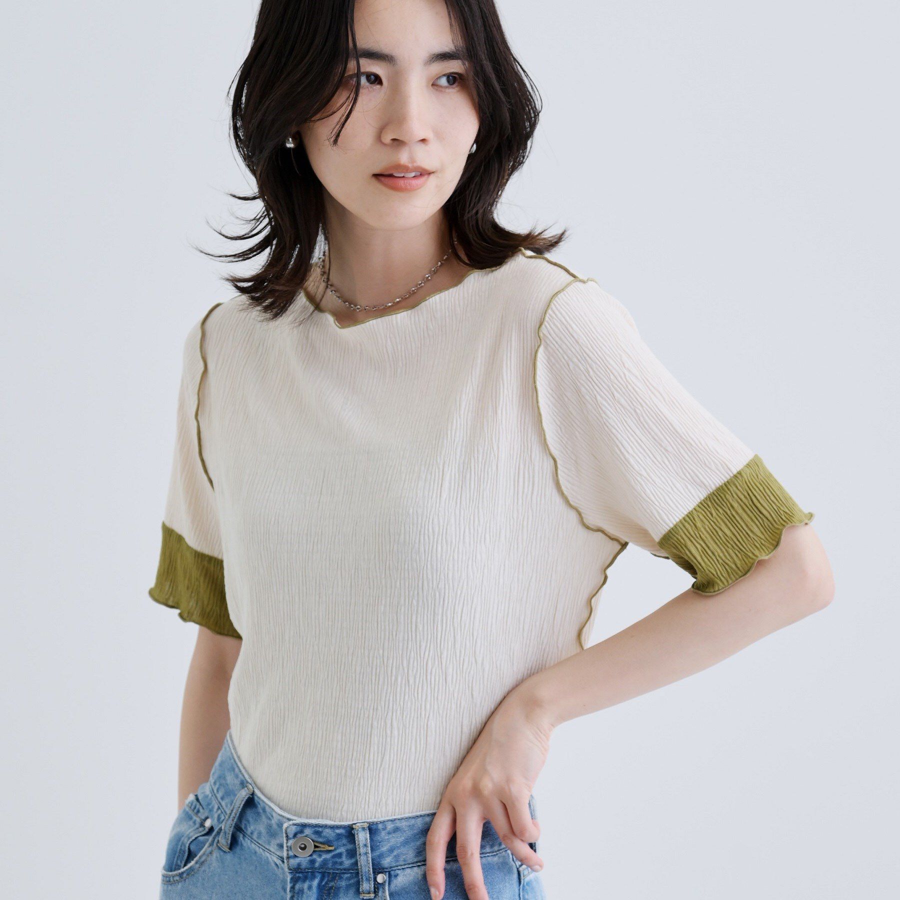 GALLEST「【一部店舗限定】バイカラープリーツカットソー」|Tシャツ・カットソー|アイボリー(004)