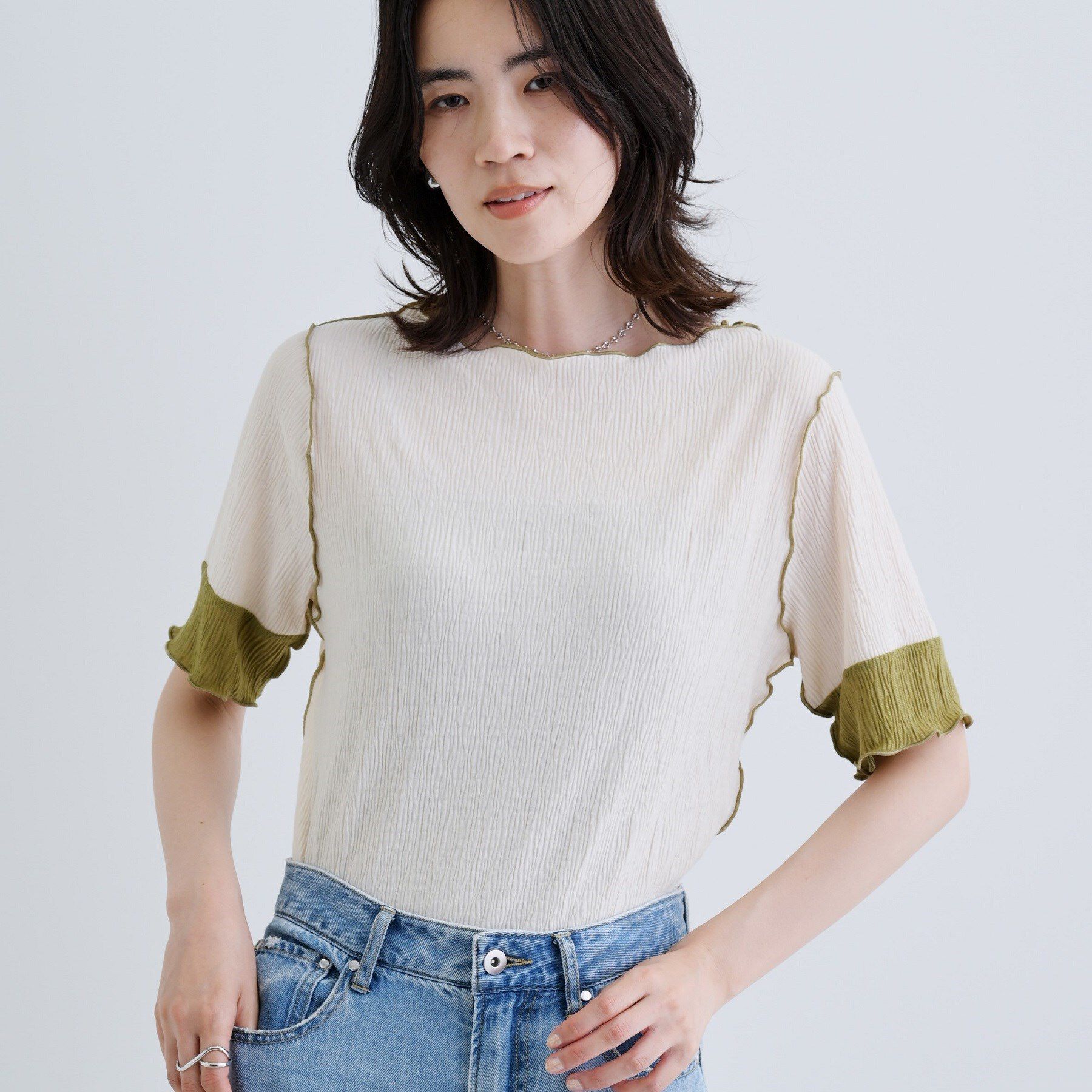 GALLEST「【一部店舗限定】バイカラープリーツカットソー」|Tシャツ・カットソー|