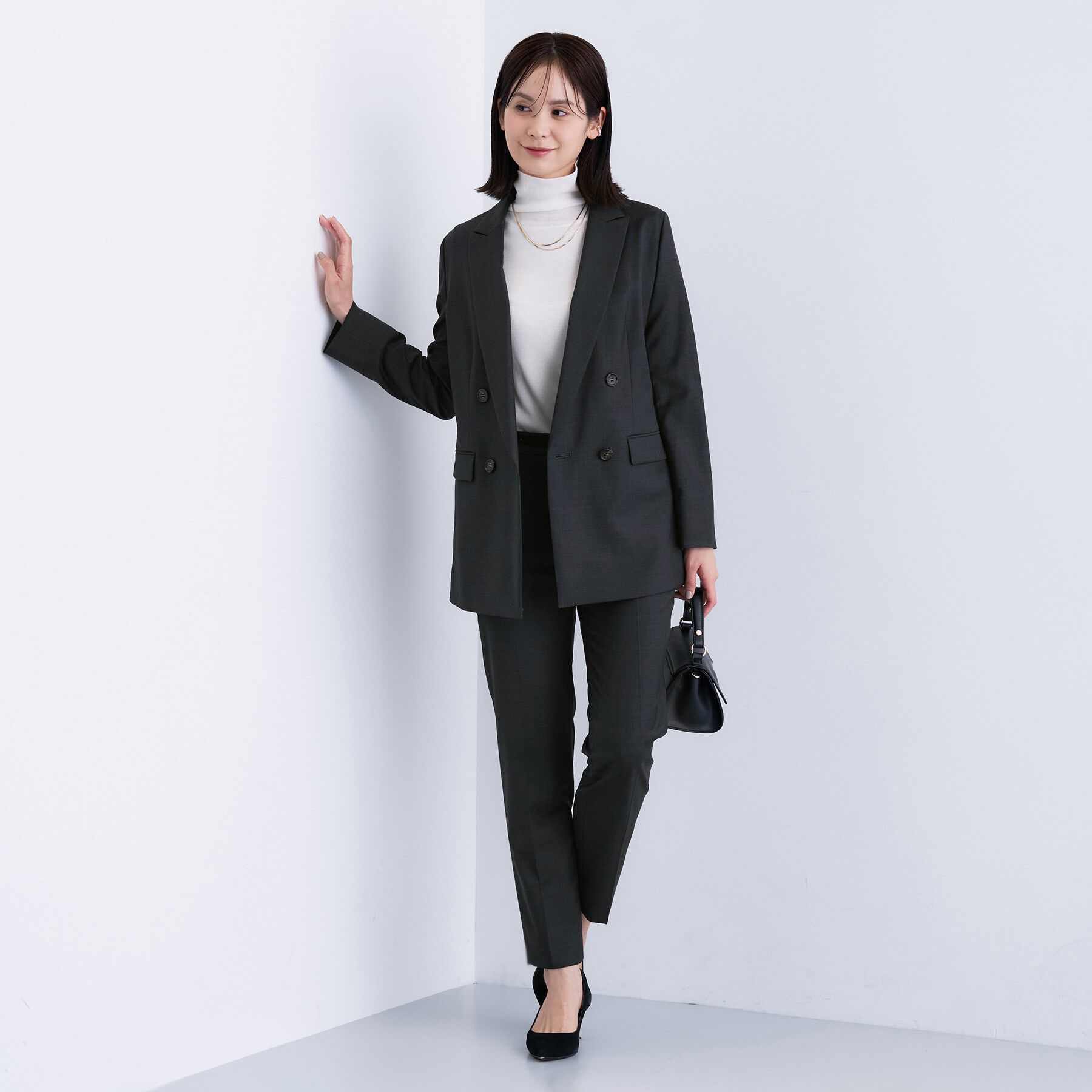 INDIVI「【日本製／スーツ／通勤】シルクウールストレッチ ダブルジャケット」|テーラードジャケット|