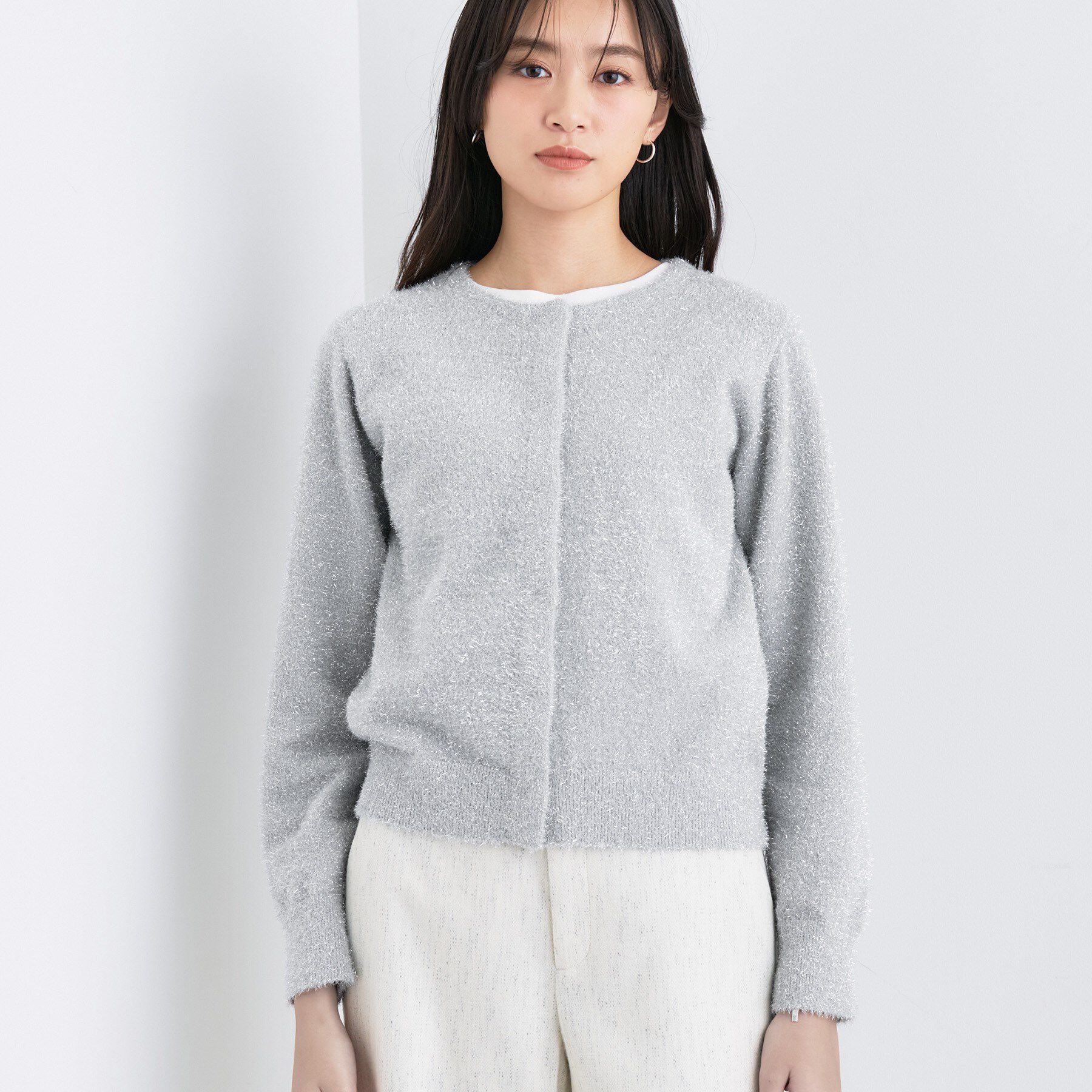 INDIVI「【洗える】ラメニットカーディガン」|カーディガン|