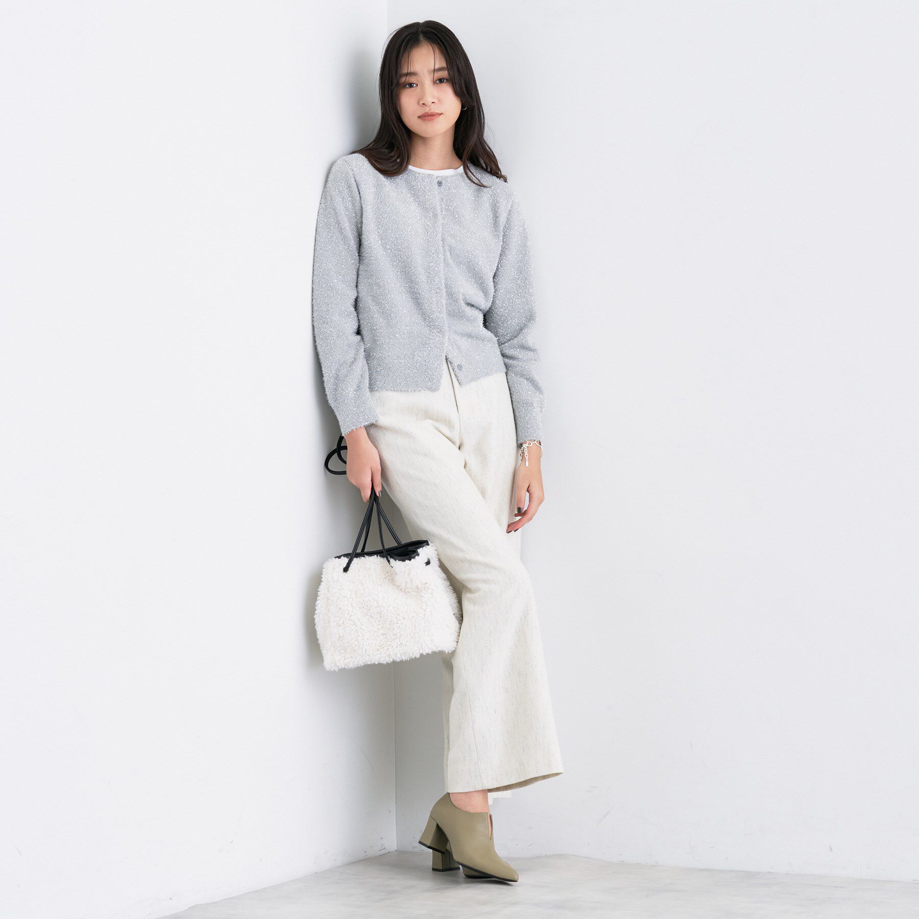 INDIVI「【洗える】ラメニットカーディガン」|カーディガン|