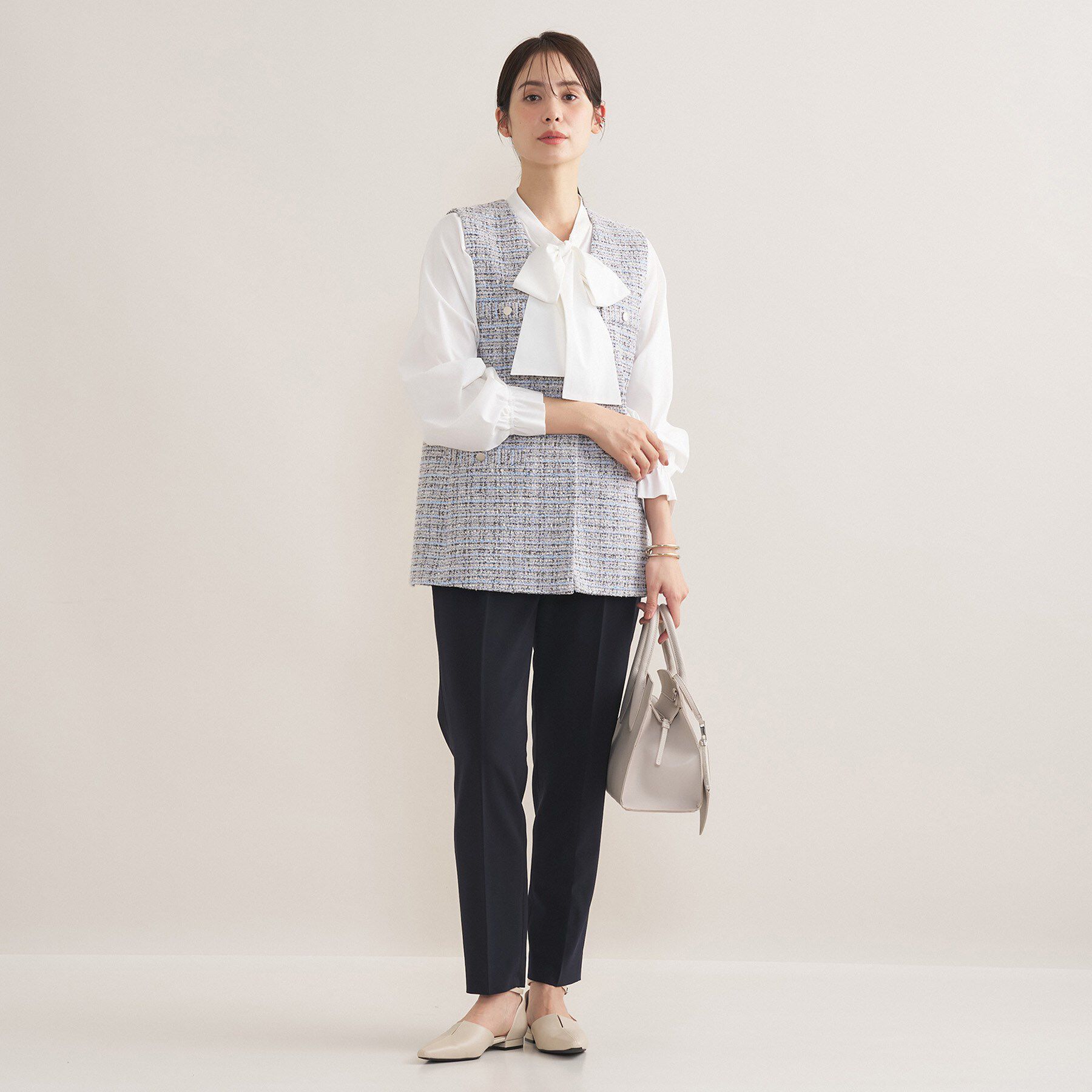 INDIVI「【2点セット／洗える】ツイードジレ＆ボウタイブラウス」|その他|