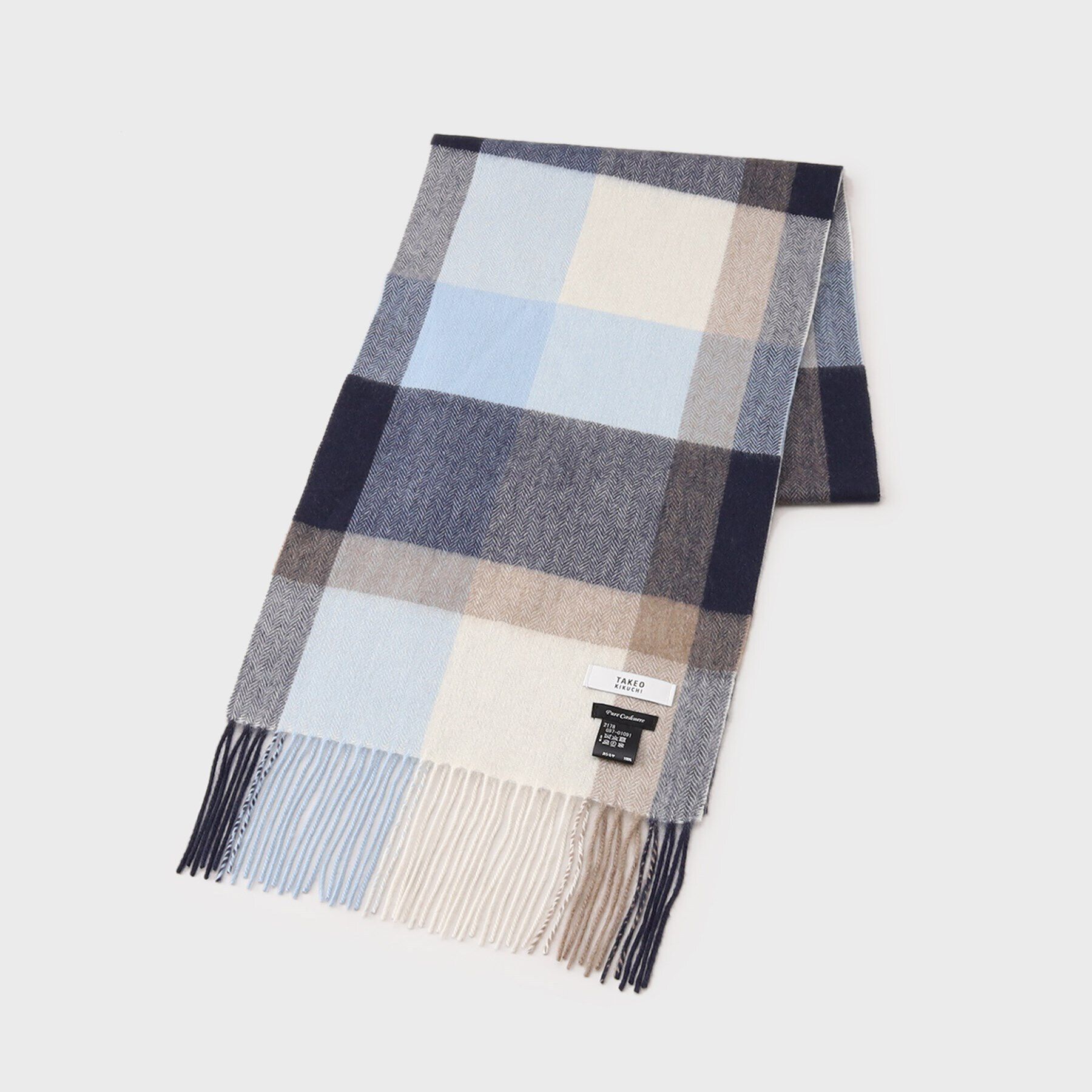 TAKEO KIKUCHI「【カシミヤ100%】チェック カシミヤマフラー」|ストール|ブルー(291)