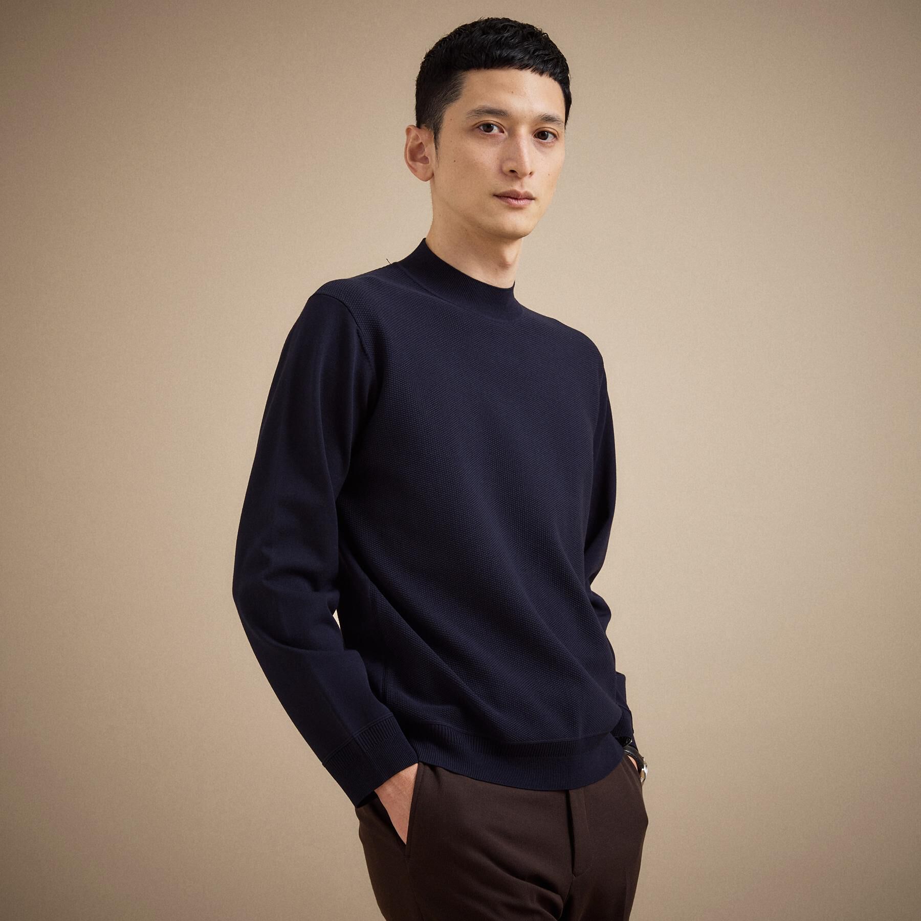 TAKEO KIKUCHI「モックネック 鹿の子 ニット プルオーバー」|ニット・セーター|