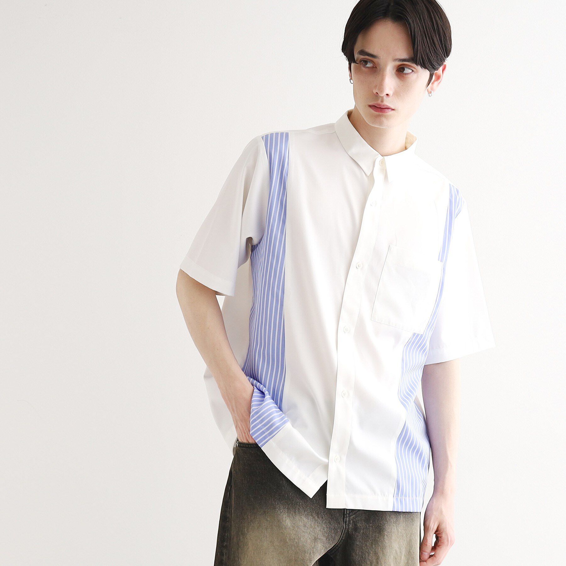 tk.TAKEO KIKUCHI「ストライプスイッチシャツ」|シャツ・ブラウス|ホワイト(501)