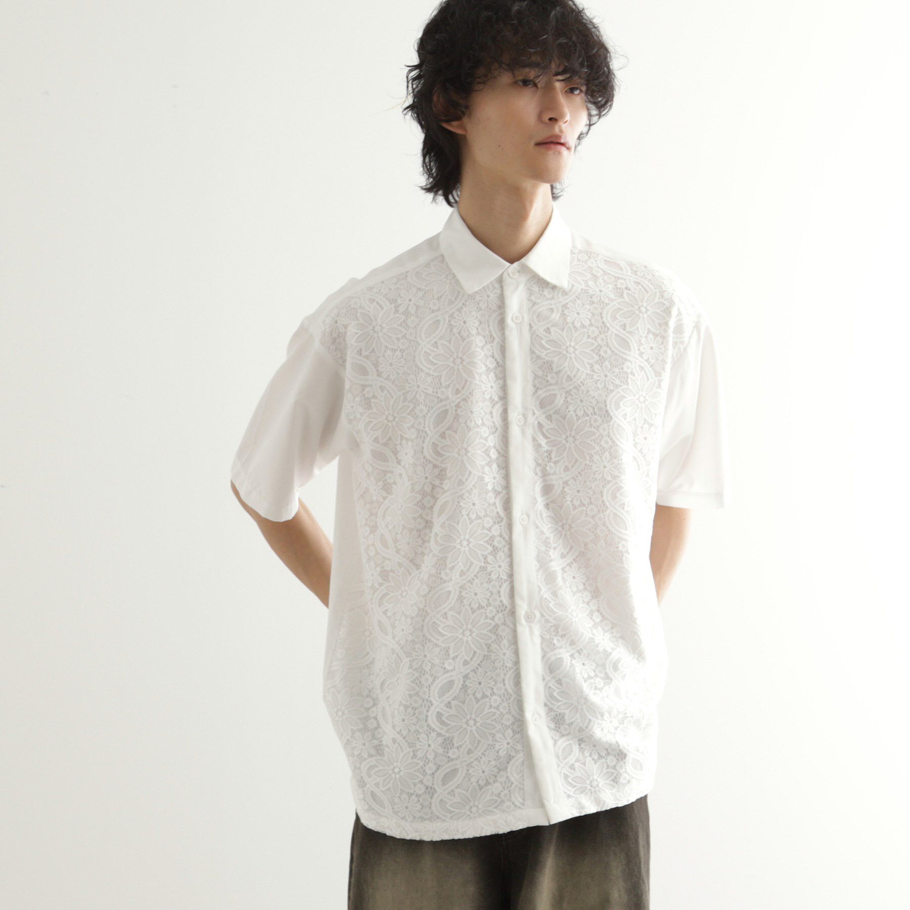 tk.TAKEO KIKUCHI「ボタニカルレースシャツ」|シャツ・ブラウス|ホワイト(001)
