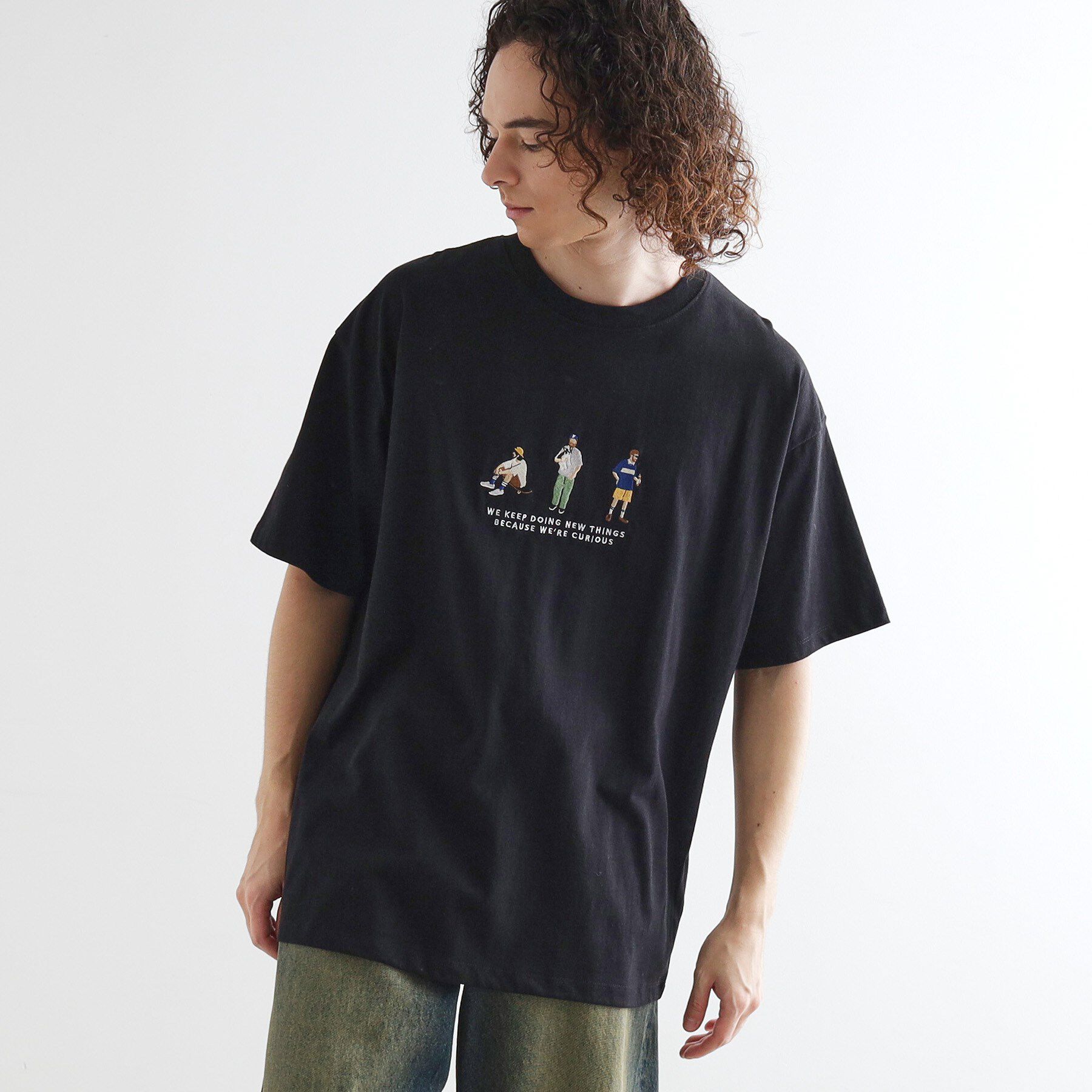 tk.TAKEO KIKUCHI「ピープル刺繍Tシャツ」|Tシャツ・カットソー|ブラック(019)