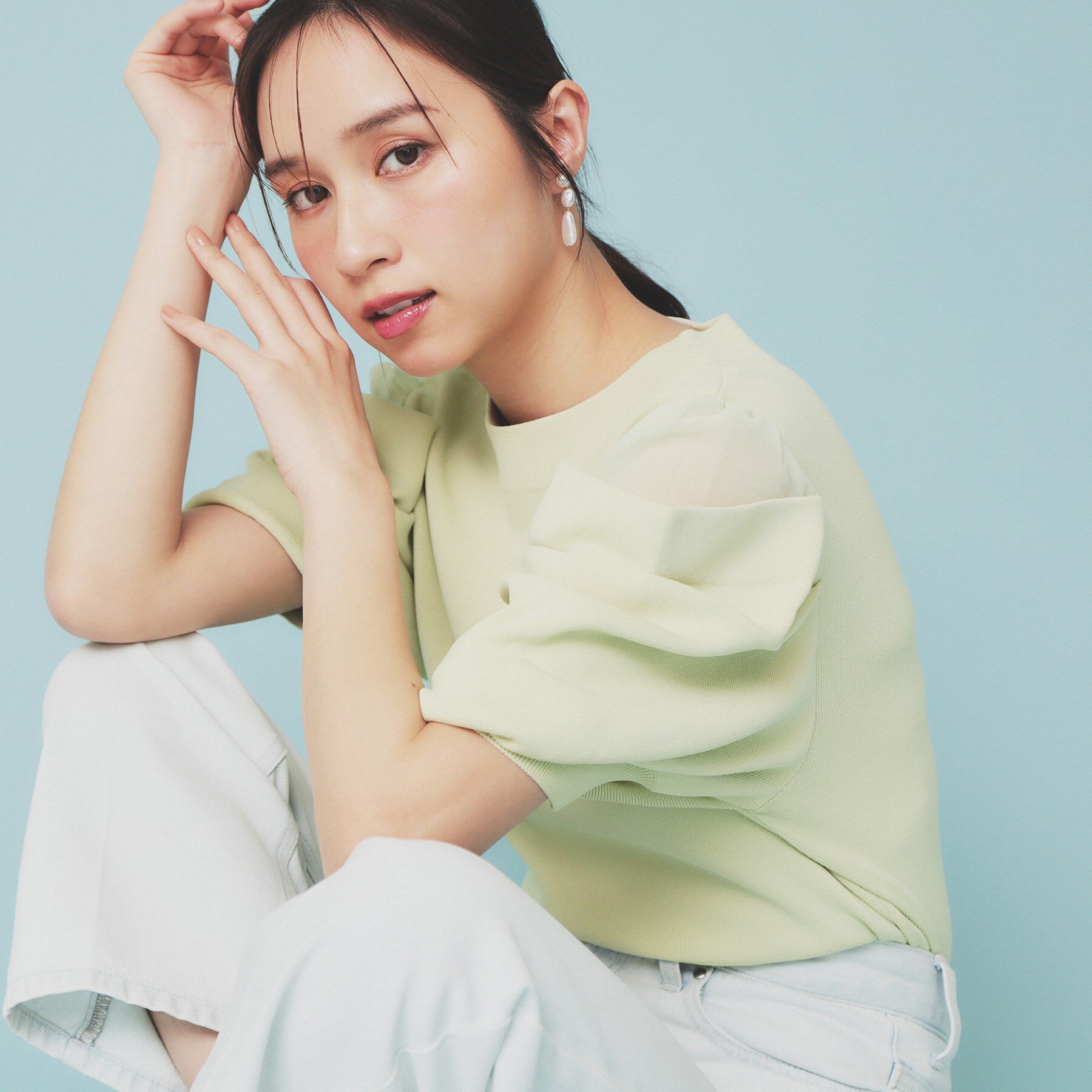 index「シアーレイヤードスリーブニット【洗濯機洗い可】」|ニット・セーター|ライトグリーン(02