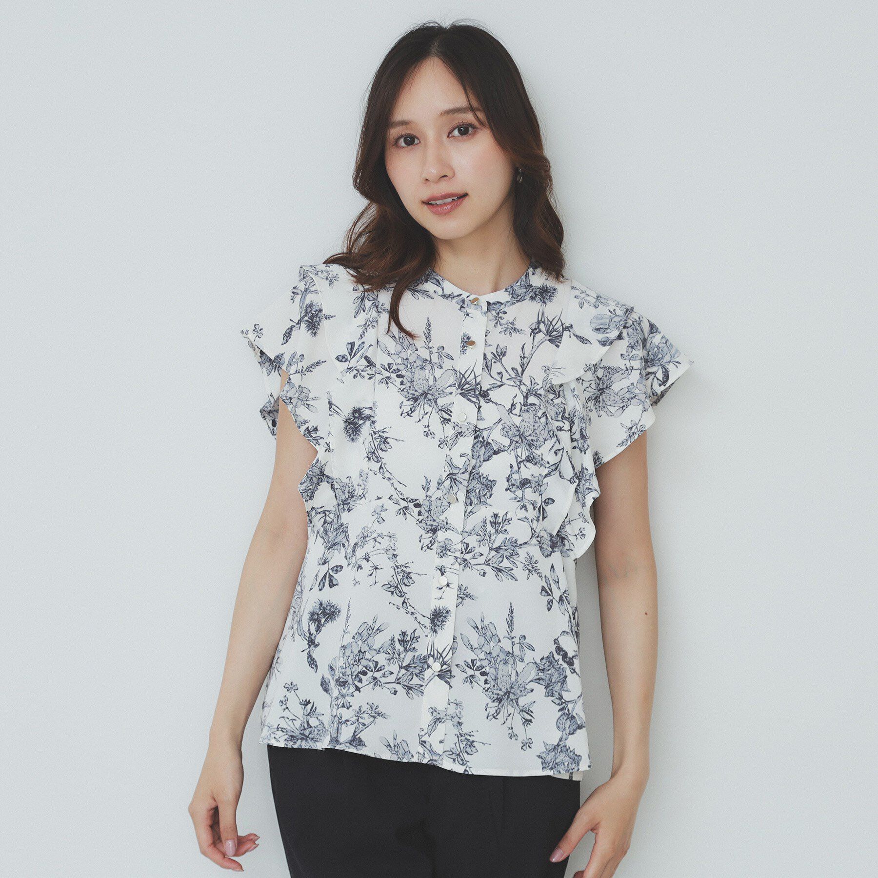 index「ダブルフリルバンドカラーブラウス【洗濯機洗い可/イージーアイロン/防シワ】」|シャツ・ブラウス|