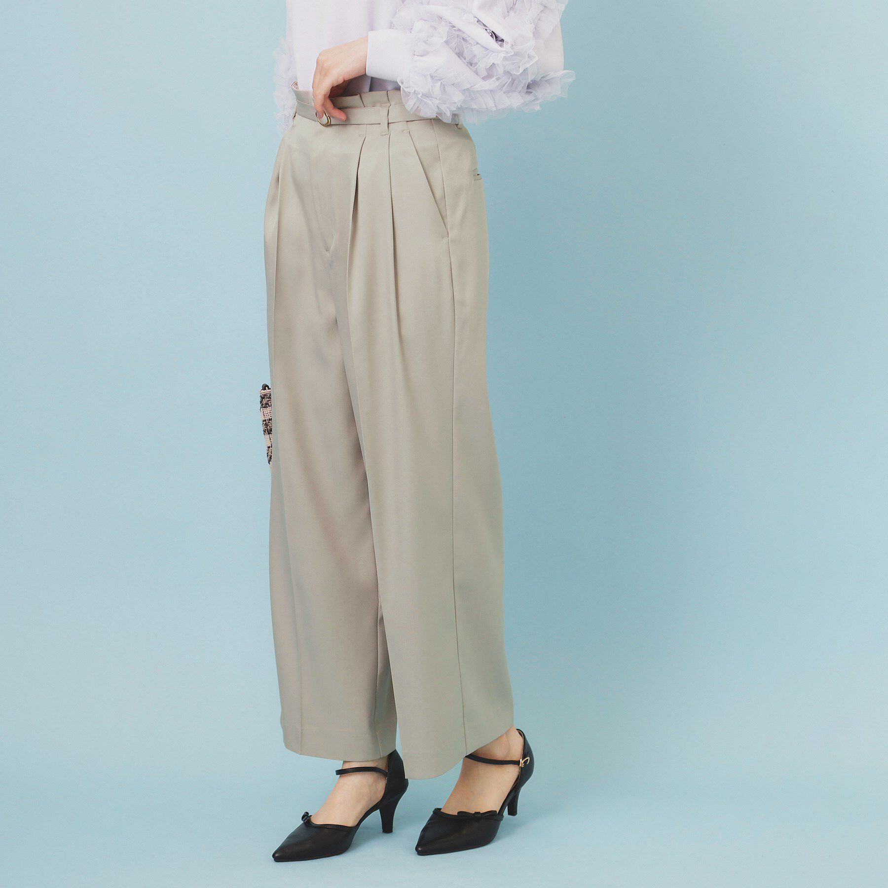 index「ベルト付き2タックワイドパンツ【洗濯機OK/ストレッチ/防シワ/イージーアイロン】」|その他|