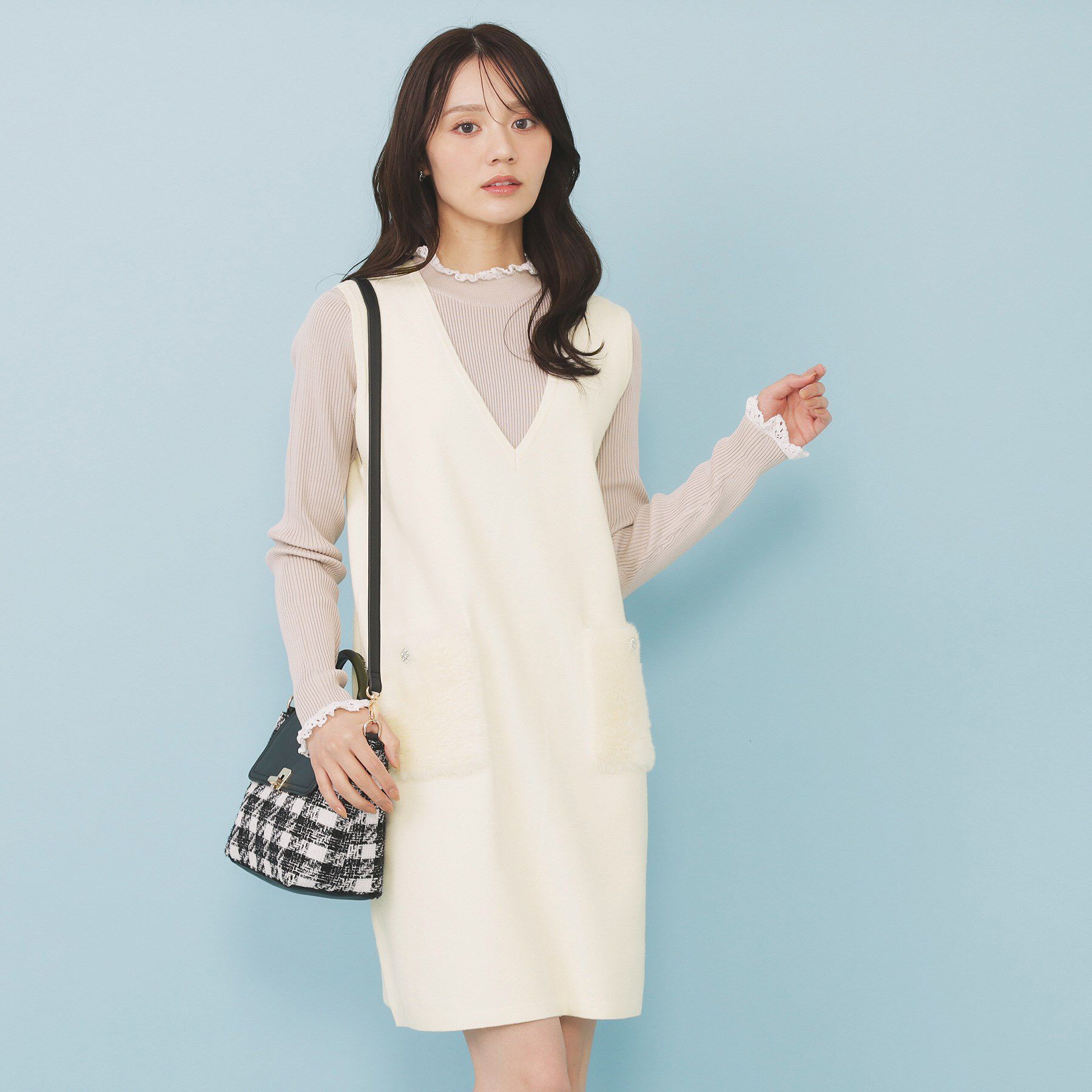index「ファーポケットニットジャンスカ【洗濯機OK】」|ワンピース|アイボリー(004)