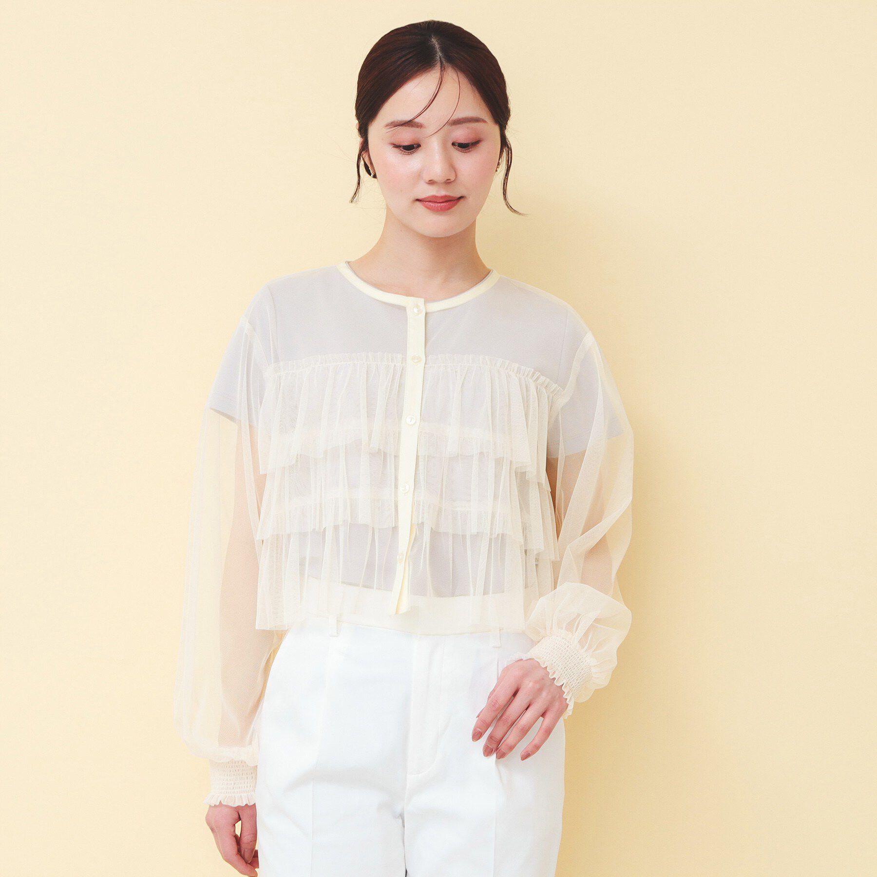 index「チュール3段フリルカーディガン【洗濯機OK】」|カーディガン|