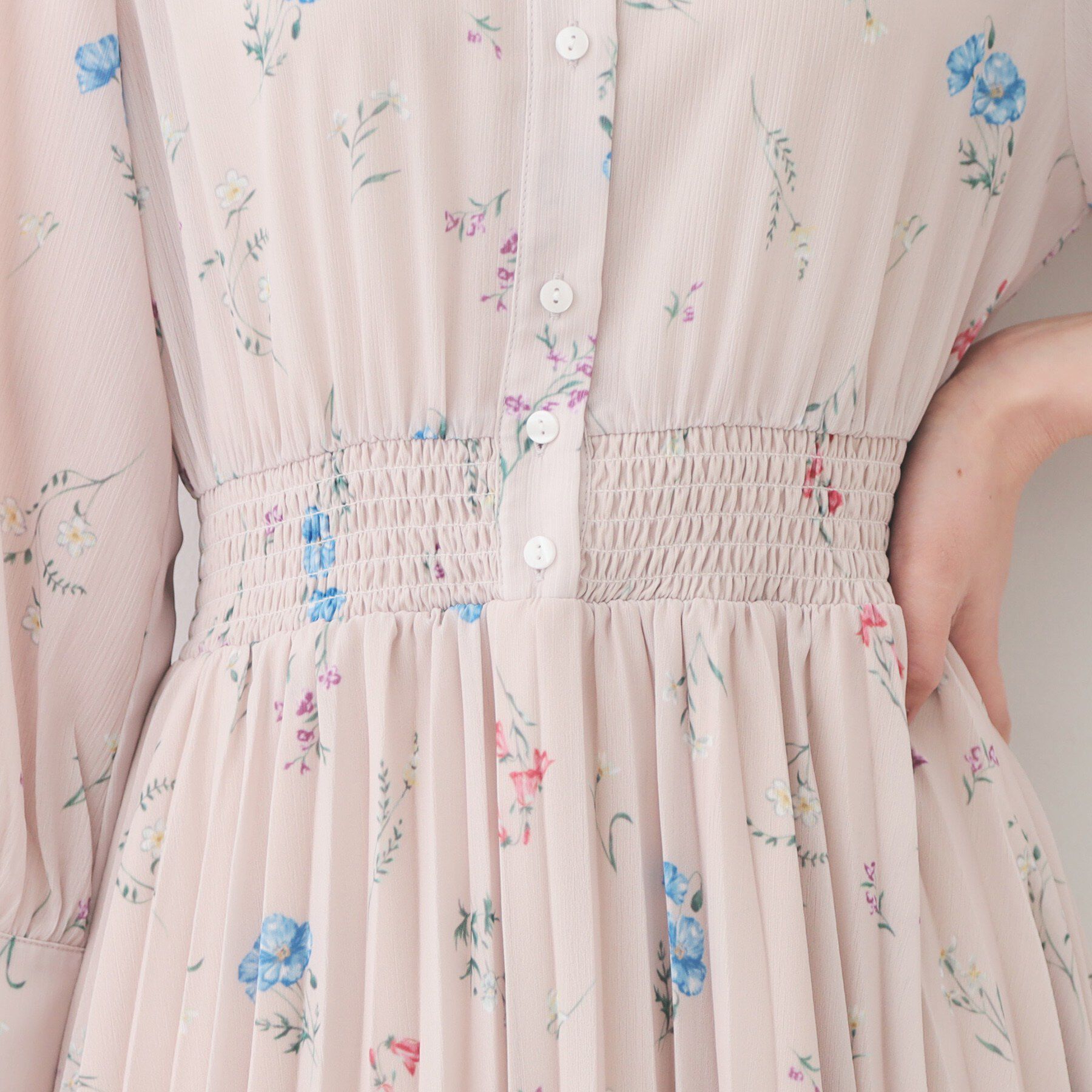 index「衿付き花柄プリーツフレアワンピース【洗濯機OK/イージーアイロン】」|ワンピース|