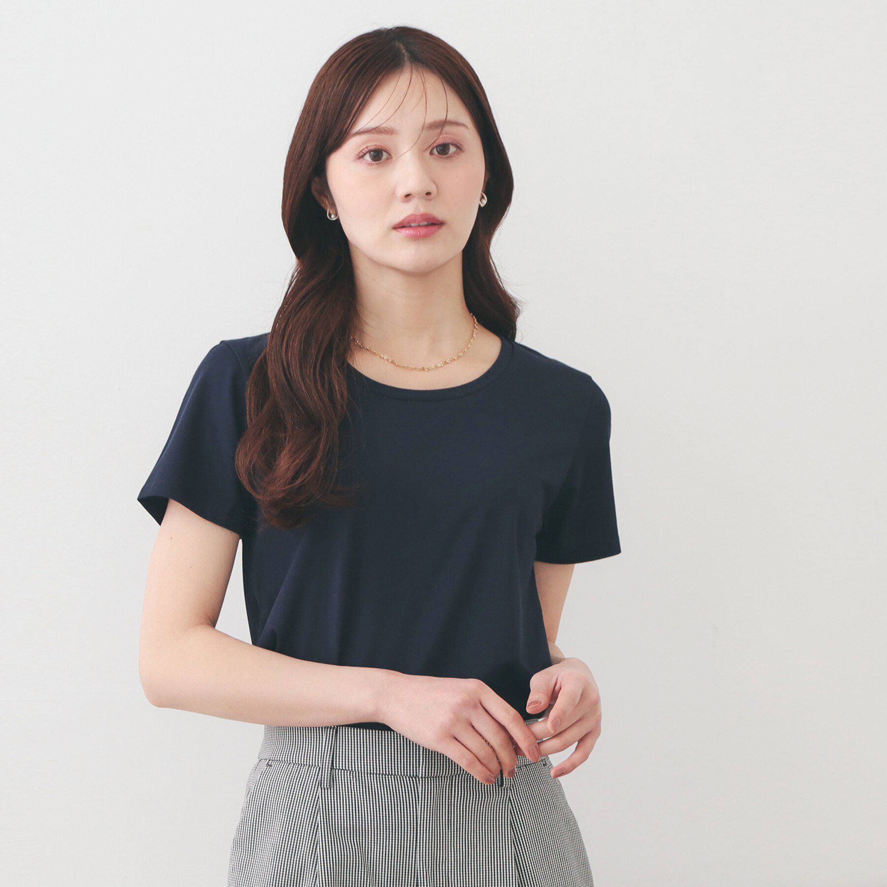 index「薄手なのに透けにくい！ベーシックTシャツ【洗濯機OK/接触冷感/吸水速乾/透け防止/UVケア】《S～」|Tシャツ・カットソー|ネイビー(894)