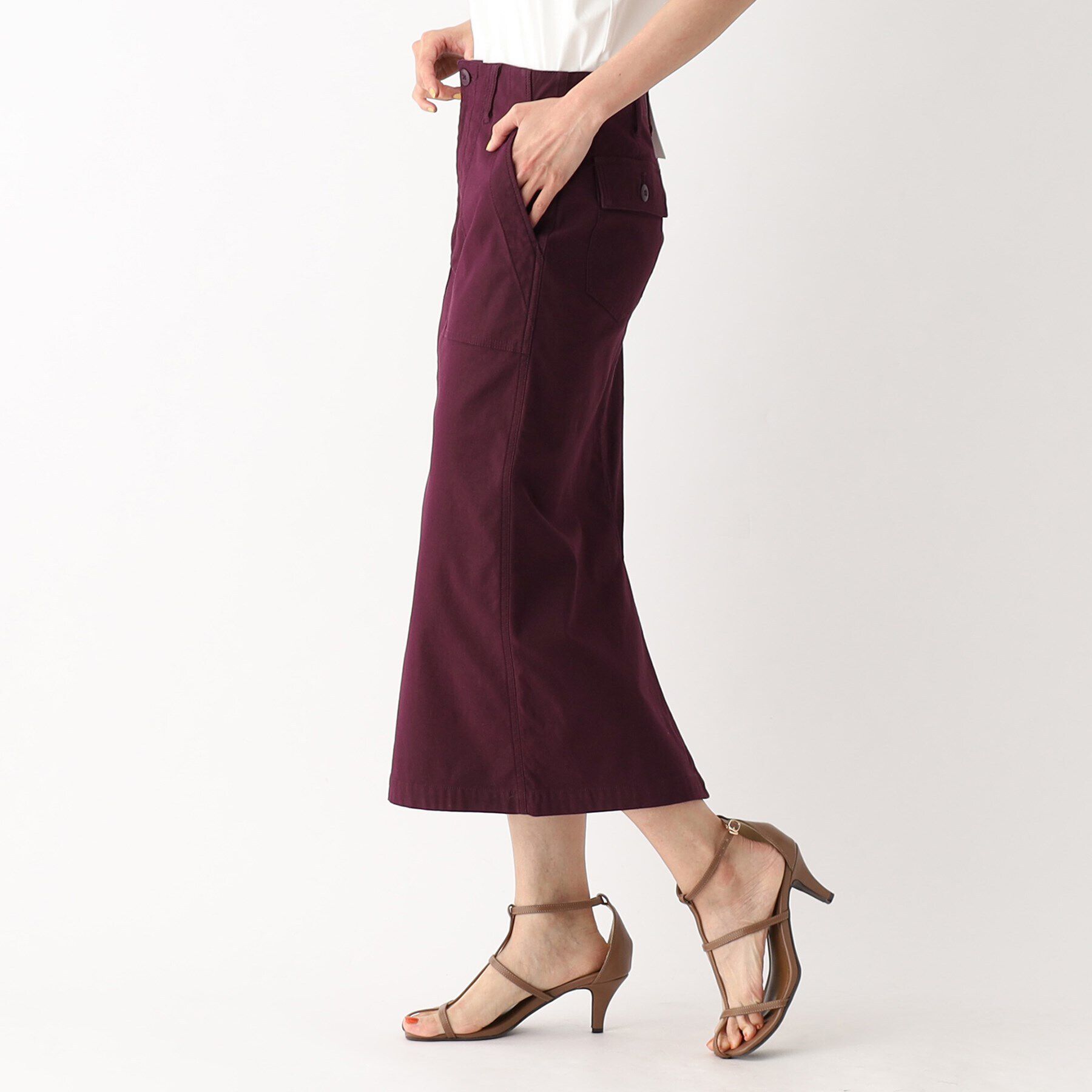 OPAQUE.CLIP「オーガニックコットン混 ベイカースカート【洗濯機洗い可/ストレッチ】」|スカート|ボルドー(064)