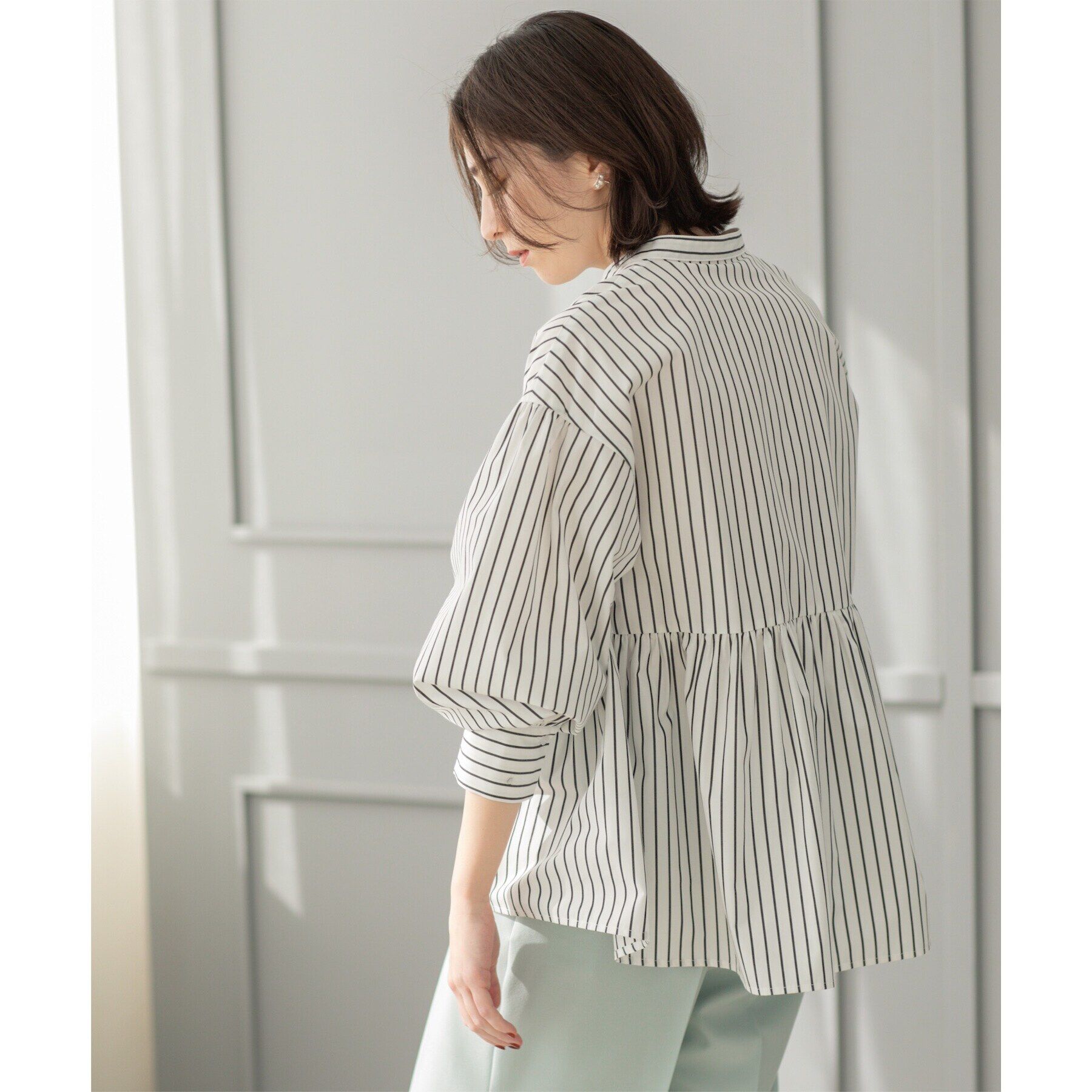 OPAQUE.CLIP「バンドカラーペプラムシャツ【洗濯機洗い可】」|シャツ・ブラウス|