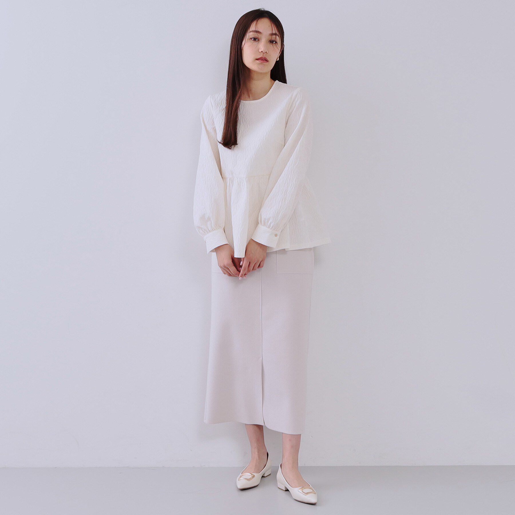 OPAQUE.CLIP「《通勤・セレモニー対応》ジャカードペプラムブラウス【洗濯機洗い可】」|シャツ・ブラウス|