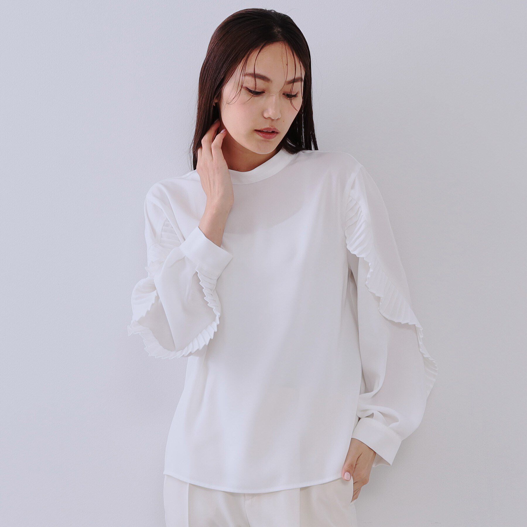 OPAQUE.CLIP「《美人百花掲載》プリーツフリルスリーブブラウス【洗濯機洗い可】」|シャツ・ブラウス|