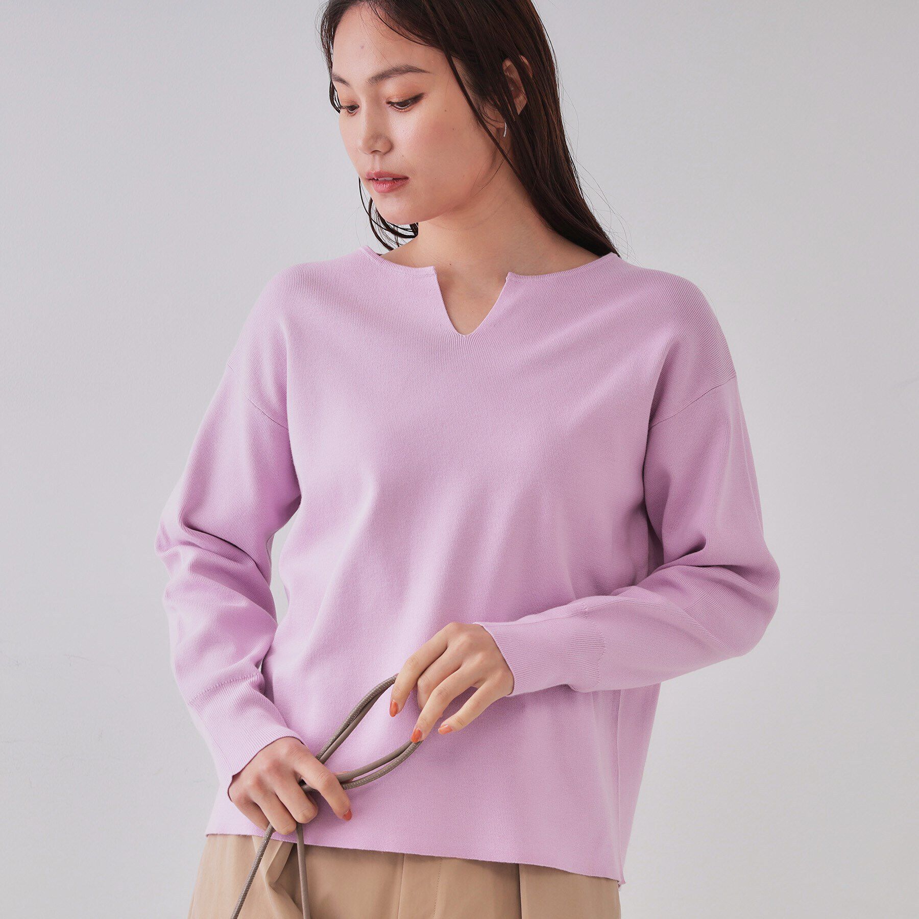 OPAQUE.CLIP「キーネックニット/オーガニックコツトン混【UV/洗濯機洗い可】」|ニット・セーター|