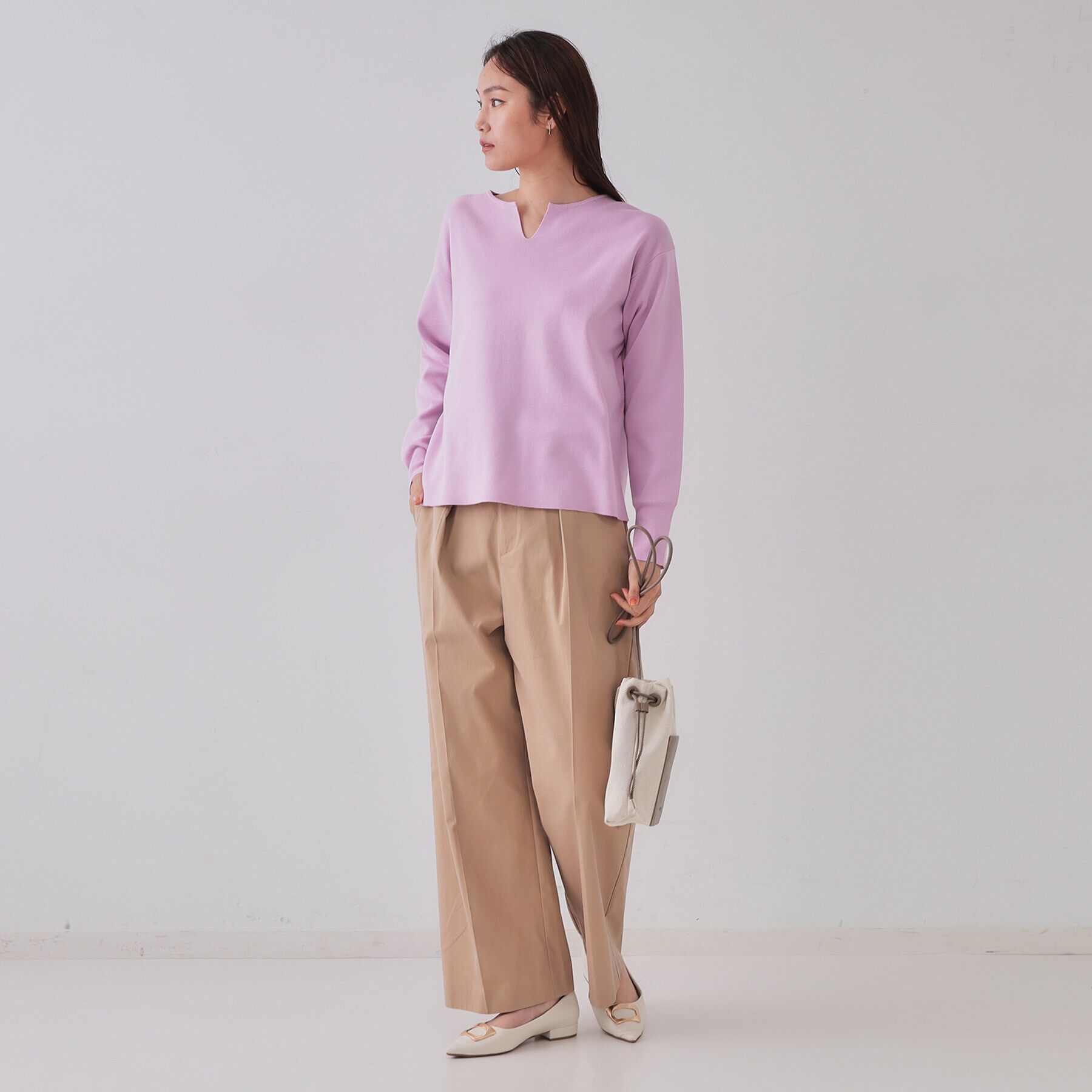 OPAQUE.CLIP「キーネックニット/オーガニックコツトン混【UV/洗濯機洗い可】」|ニット・セーター|