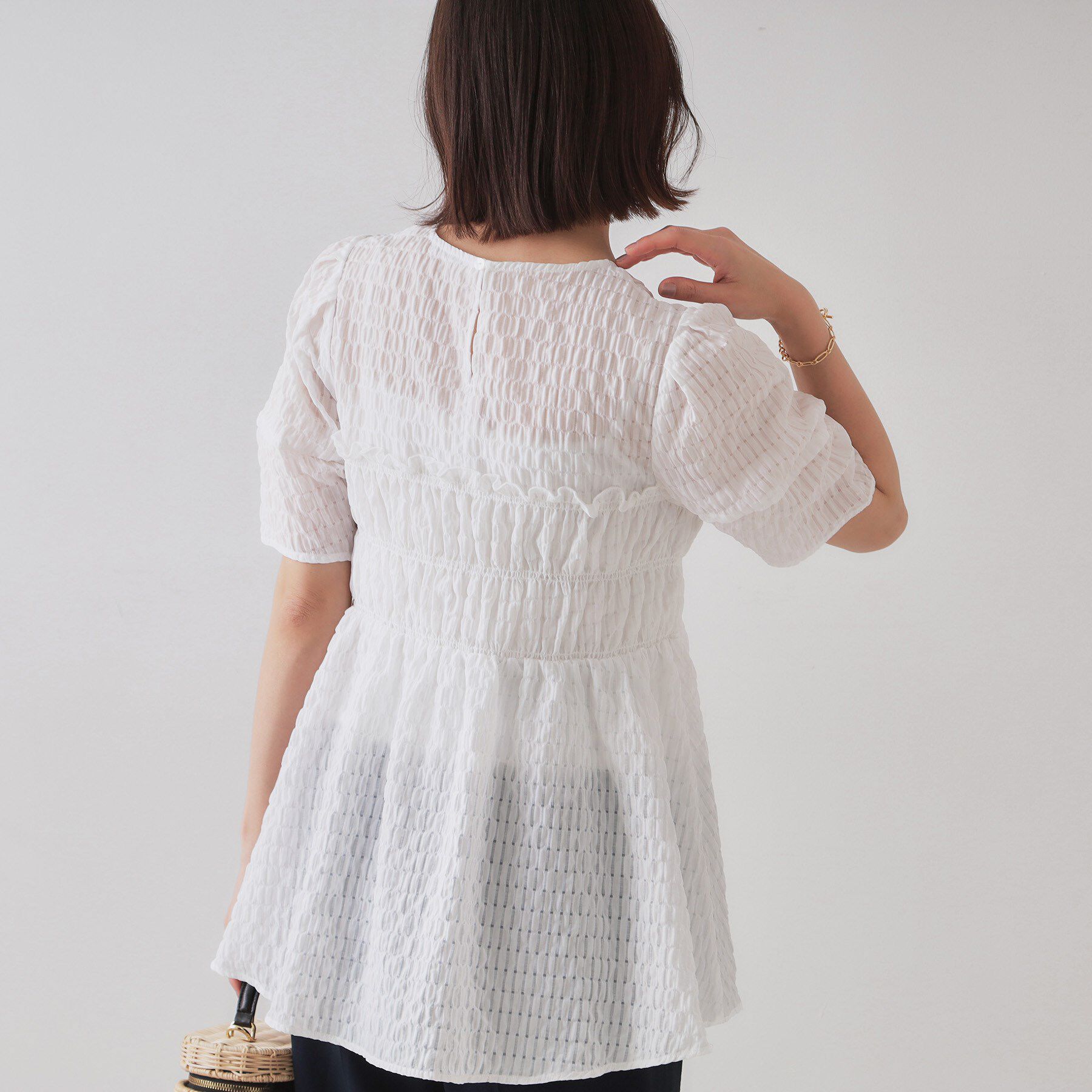 OPAQUE.CLIP「シャーリングペプラムブラウス【洗濯機洗い可】」|シャツ・ブラウス|