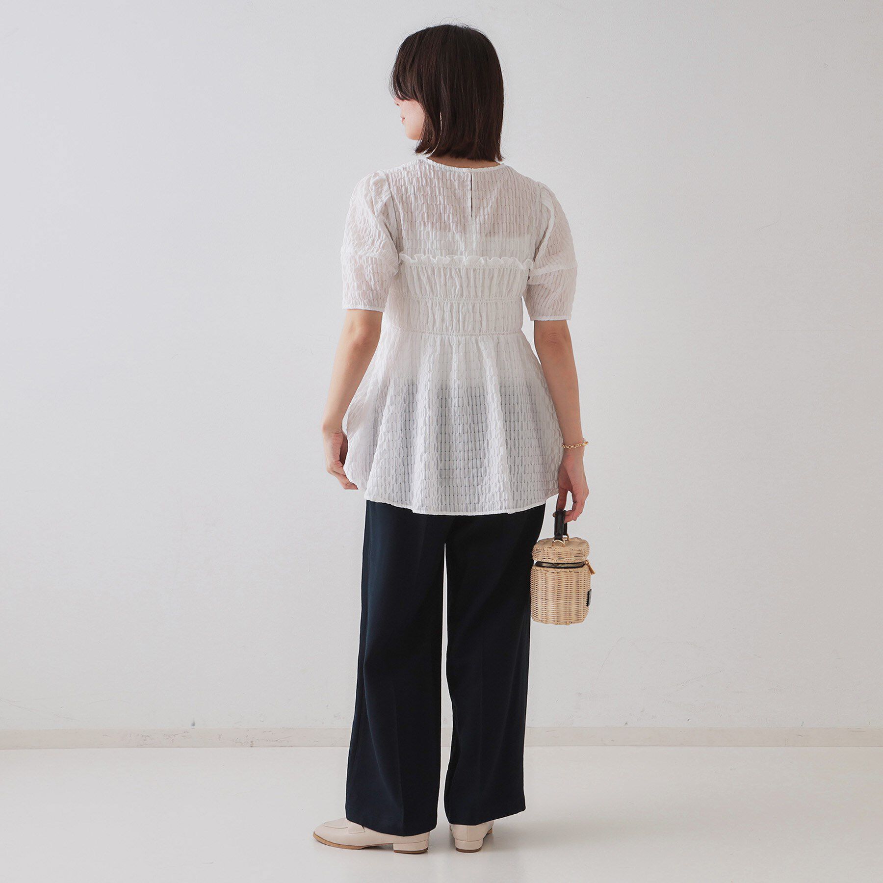 OPAQUE.CLIP「シャーリングペプラムブラウス【洗濯機洗い可】」|シャツ・ブラウス|