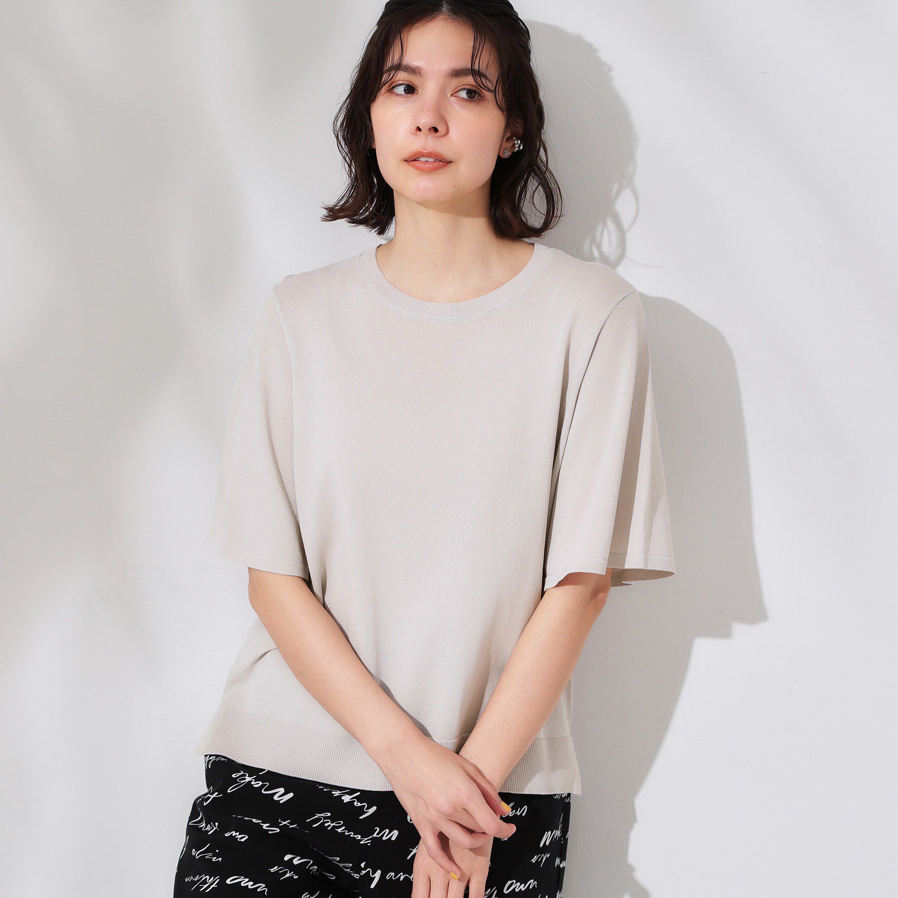 OPAQUE.CLIP「《6色展開/S-LLサイズ》フレアスリーブニット【UV/接触冷感/抗ピル/洗濯機洗い可】」|ニット・セーター|