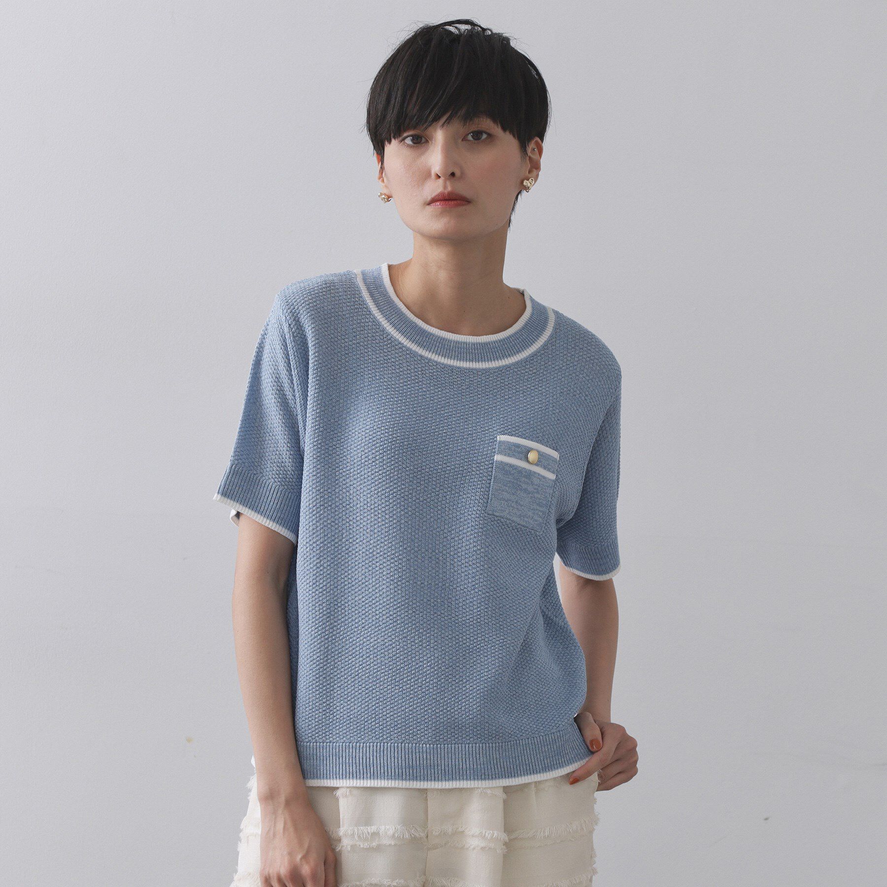 OPAQUE.CLIP「ツイードライクポケット付きニット【洗濯機洗い可/抗ピル】」|ニット・セーター|