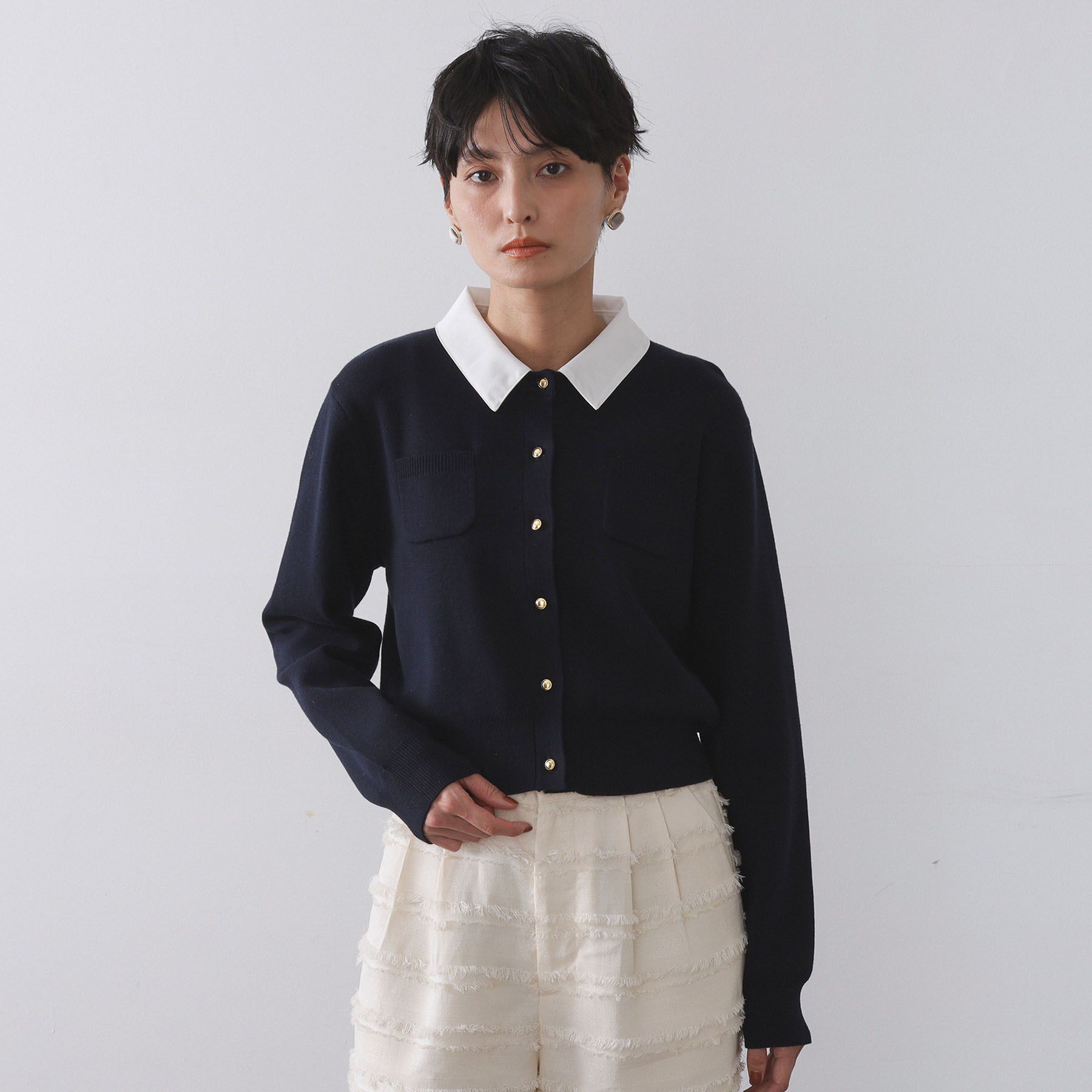 OPAQUE.CLIP「《andGIRL掲載》金ボタンニットカーディガン/衿取り外し可【洗濯機OK】」|カーディガン|