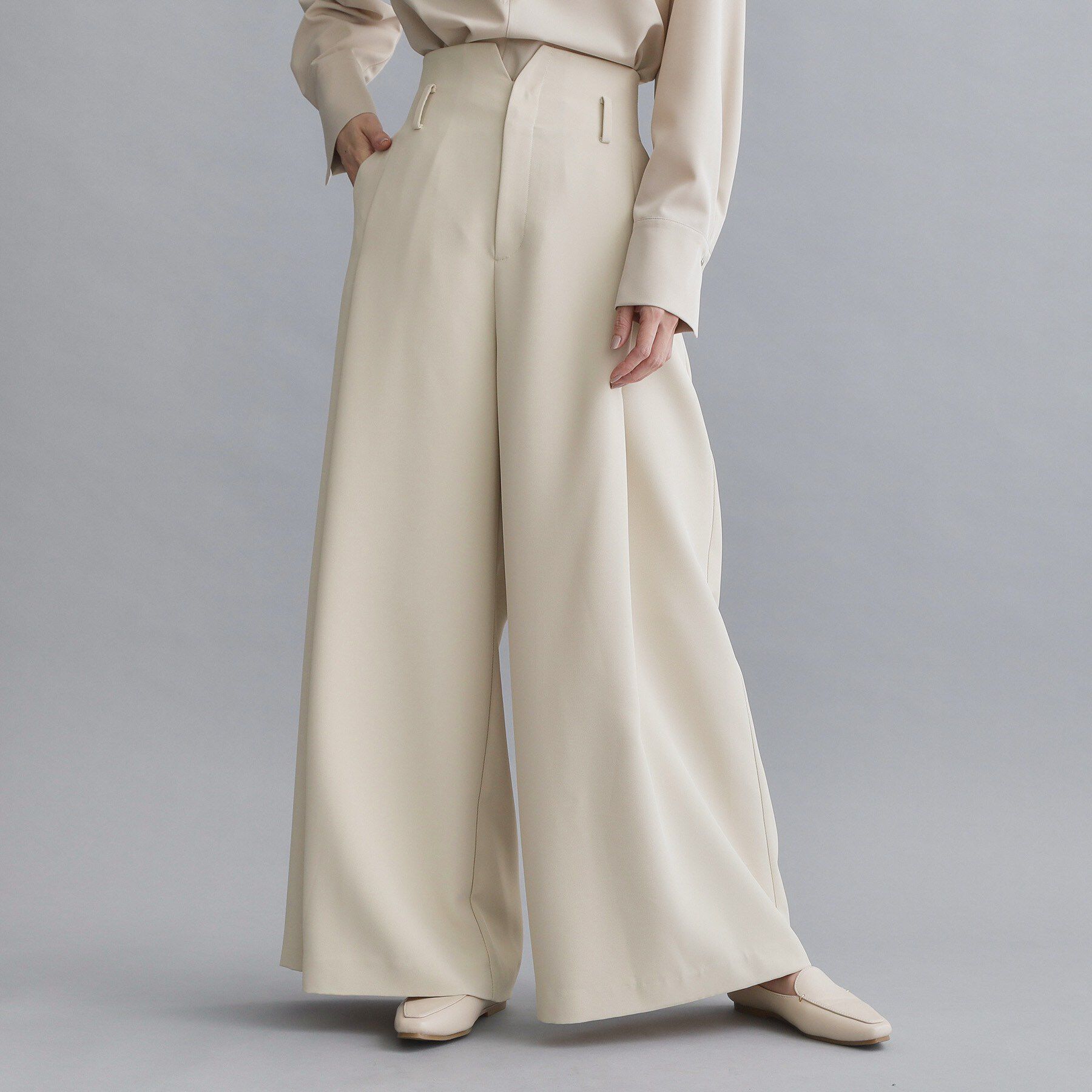 OPAQUE.CLIP「【es】ハイウエストタックワイドパンツ/セットアップ対応可【洗濯機OK】」|その他|ライトベージュ(05