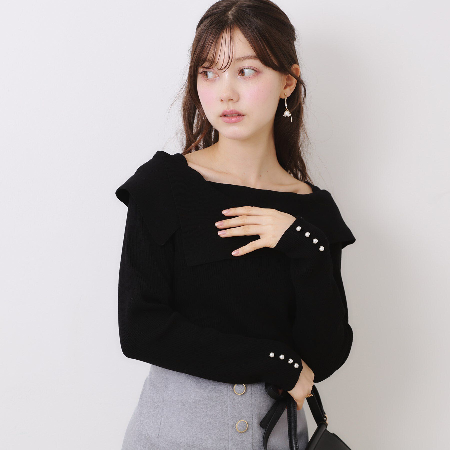 Couture broach「【華奢見え・フェミニン】変形カラーリブニット」|ニット・セーター|