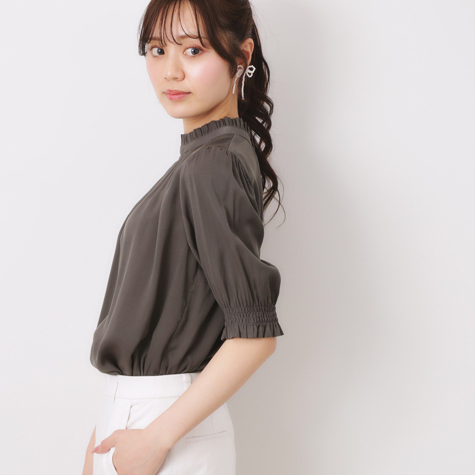 Couture broach「【SS～LLサイズ・二の腕カバー・通勤】RTピケシャーリングブラウス」|シャツ・ブラウス|