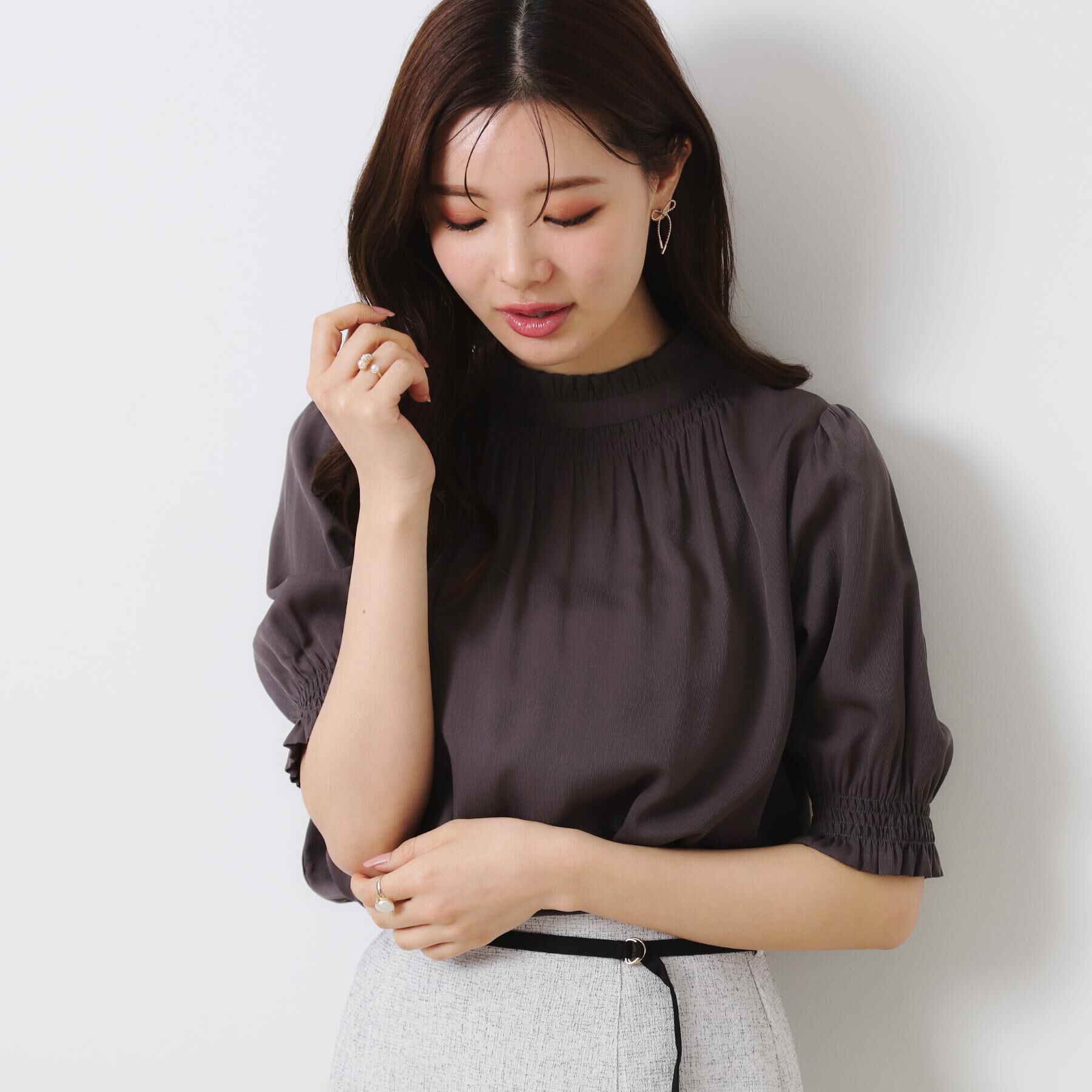 Couture broach「【SS～LLサイズ・二の腕カバー・通勤】RTピケシャーリングブラウス」|シャツ・ブラウス|