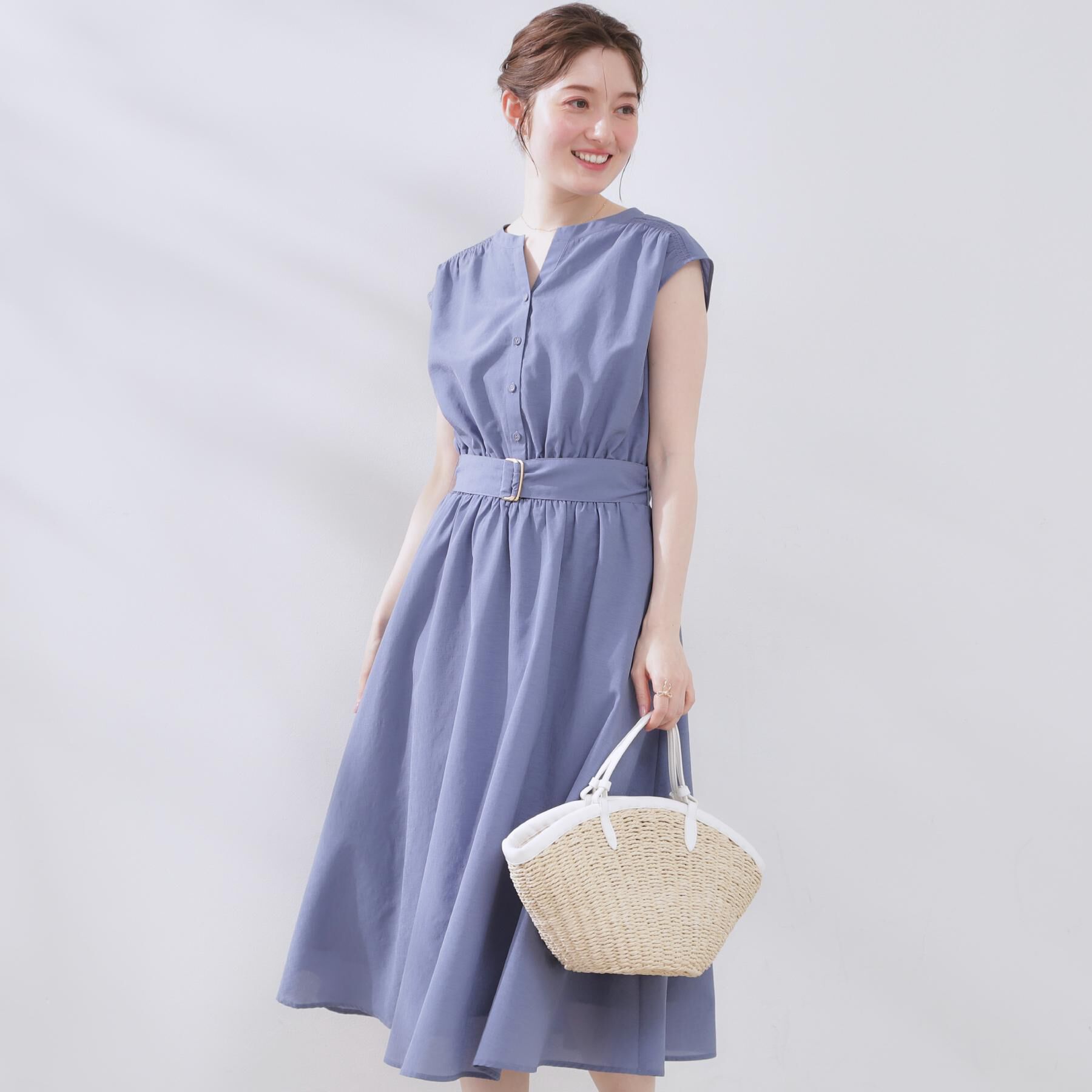 Couture broach「【ドライタッチ・しわになりにくい・通勤】麻調シャツワンピース」|ワンピース|