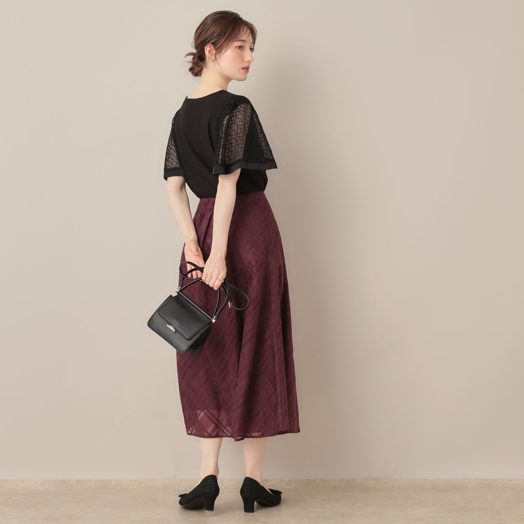 Couture broach「【接触冷感・5分袖】ケミカルレースフレアスリーブトップス」|Tシャツ・カットソー|