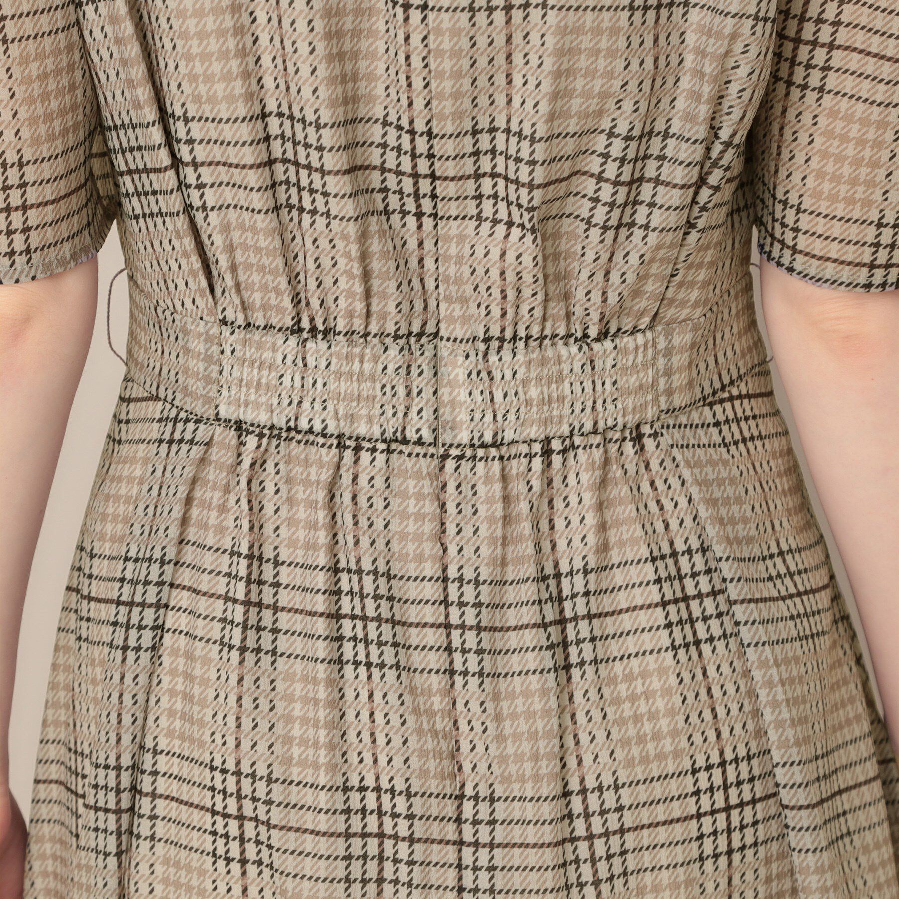 Couture broach「【美シルエット・5分袖】シアーチェックオーガンワンピース」|ワンピース|