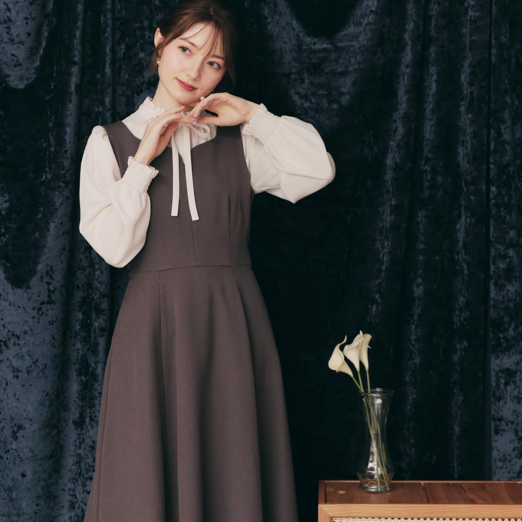 Couture broach「【帯電防止・通勤】ハートネック フレアージャンスカ」|ワンピース|