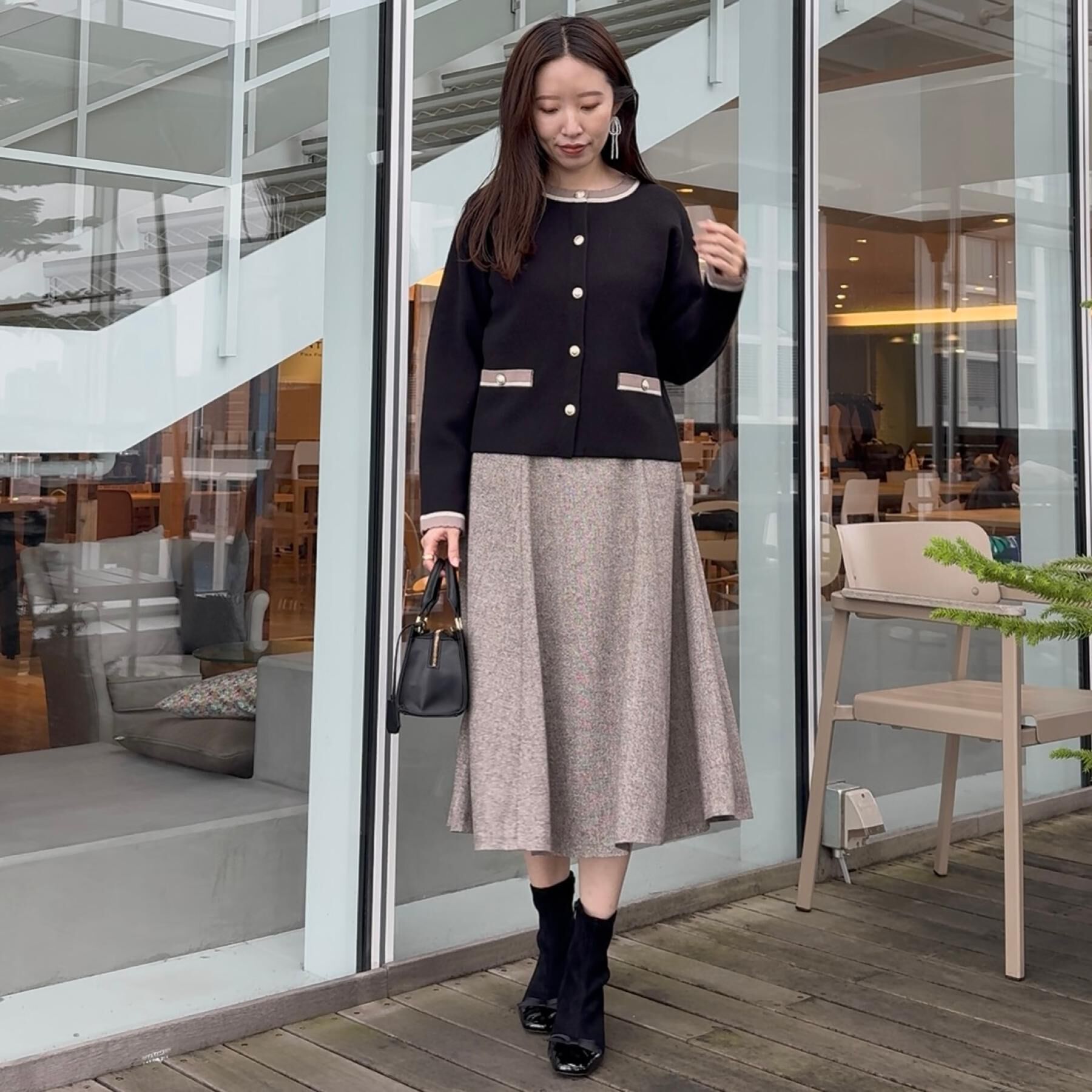 Couture broach「【通勤・大人上品】ムースタッチジャカード 配色スカラカーディ」|カーディガン|