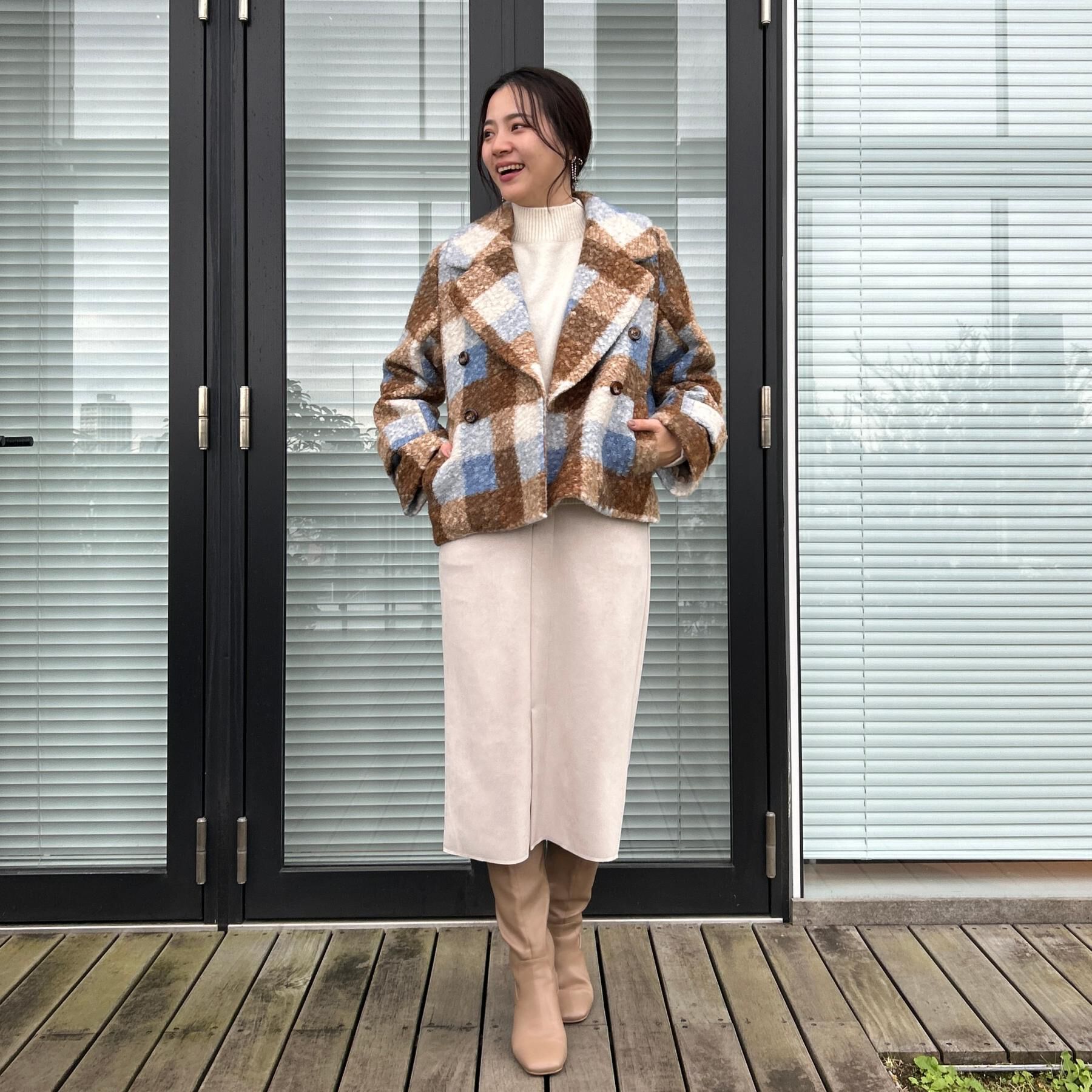 Couture broach「【S-LL/無地・チェック柄】プードルボア ショートコート」|ピーコート|