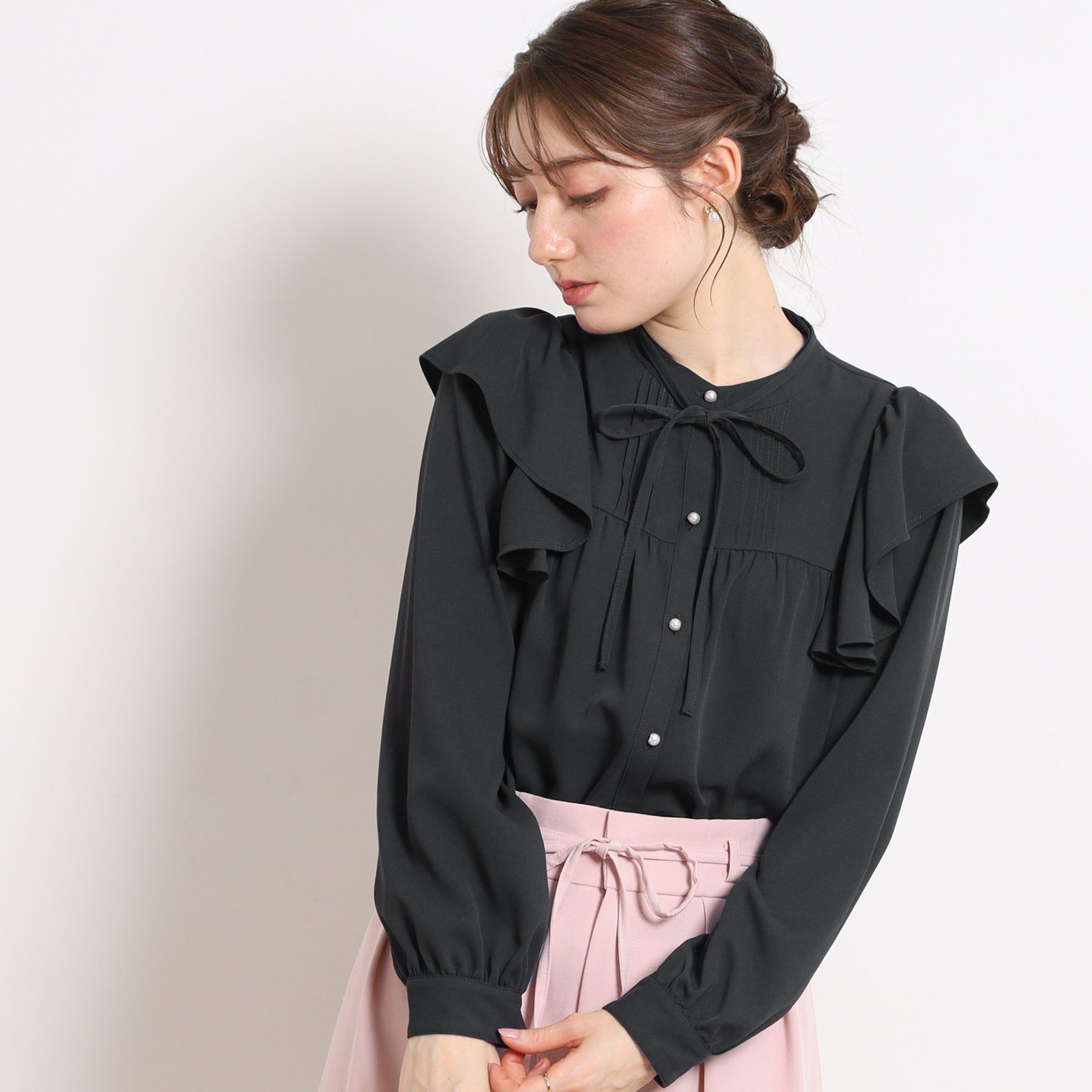 Couture broach「【洗える・リボン取り外し可】フリルジョーゼットブラウス」|シャツ・ブラウス|