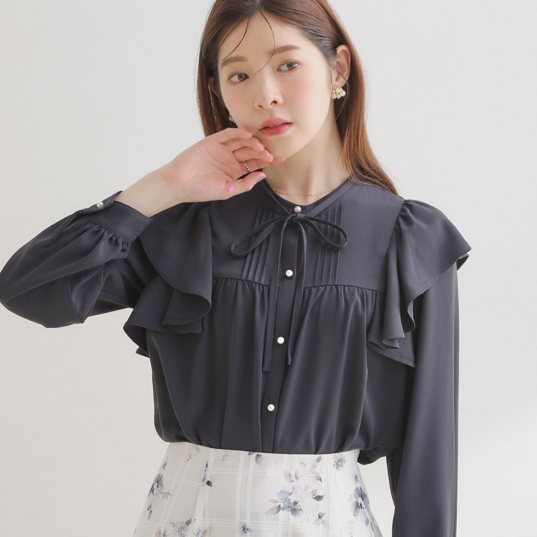 Couture broach「【洗える・リボン取り外し可】フリルジョーゼットブラウス」|シャツ・ブラウス|