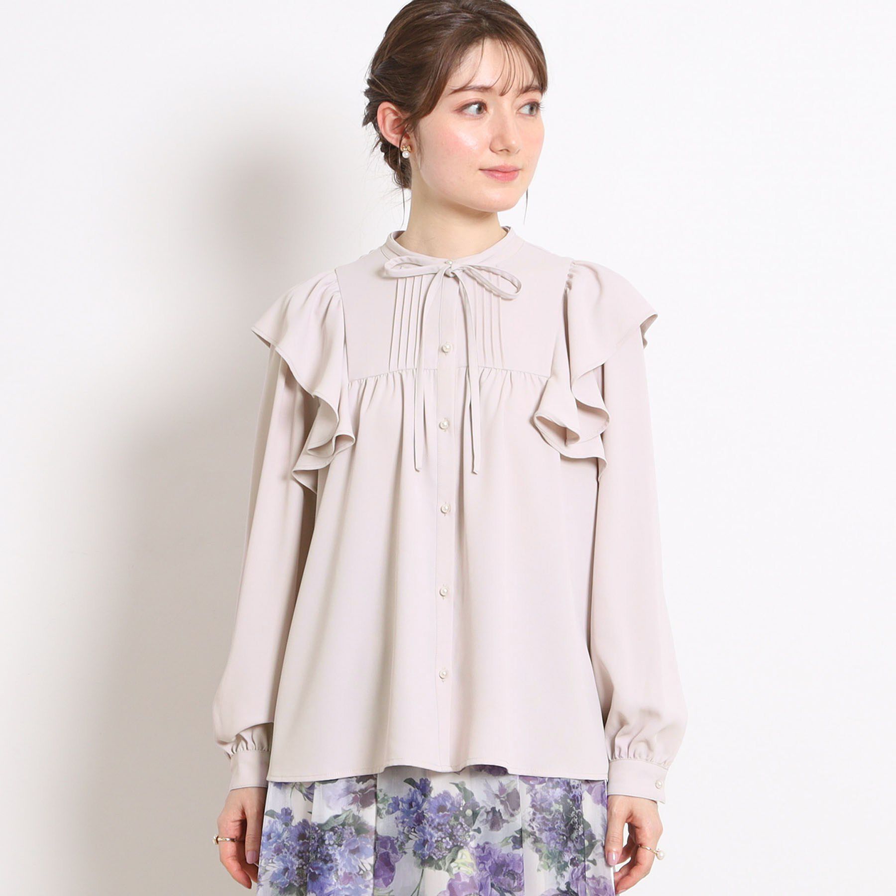 Couture broach「【洗える・リボン取り外し可】フリルジョーゼットブラウス」|シャツ・ブラウス|
