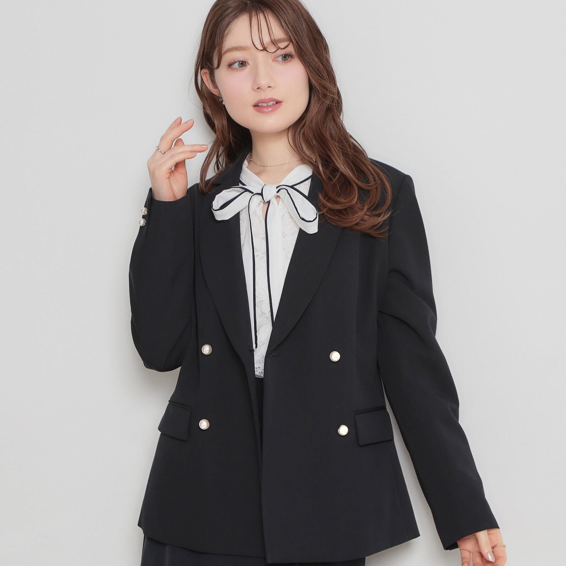Couture broach「【洗える・ハレの日・通勤】パール調ボタン テーラードジャケット」|テーラードジャケット|