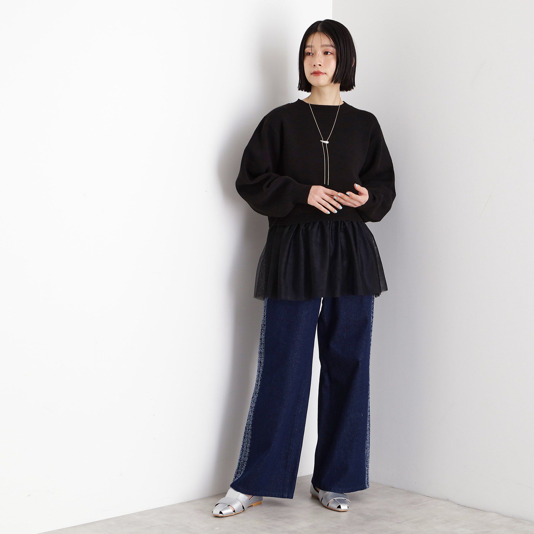 THE SHOP TK「裾チュールプルオーバー【洗える】」|ニット・セーター|