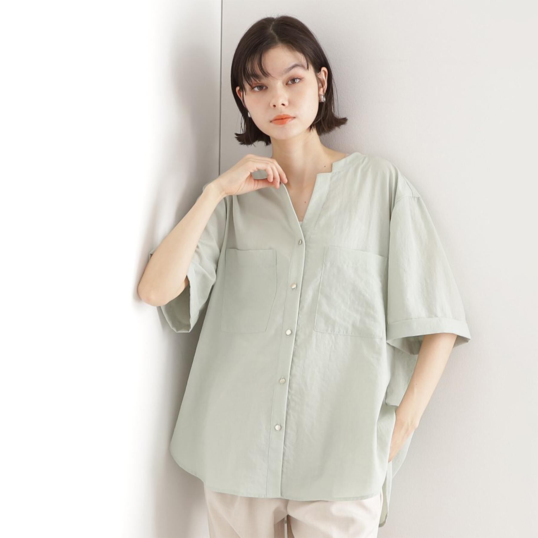 THE SHOP TK「ダブルポケット5分袖シャツ【体型カバー/洗濯機OK】」|シャツ・ブラウス|