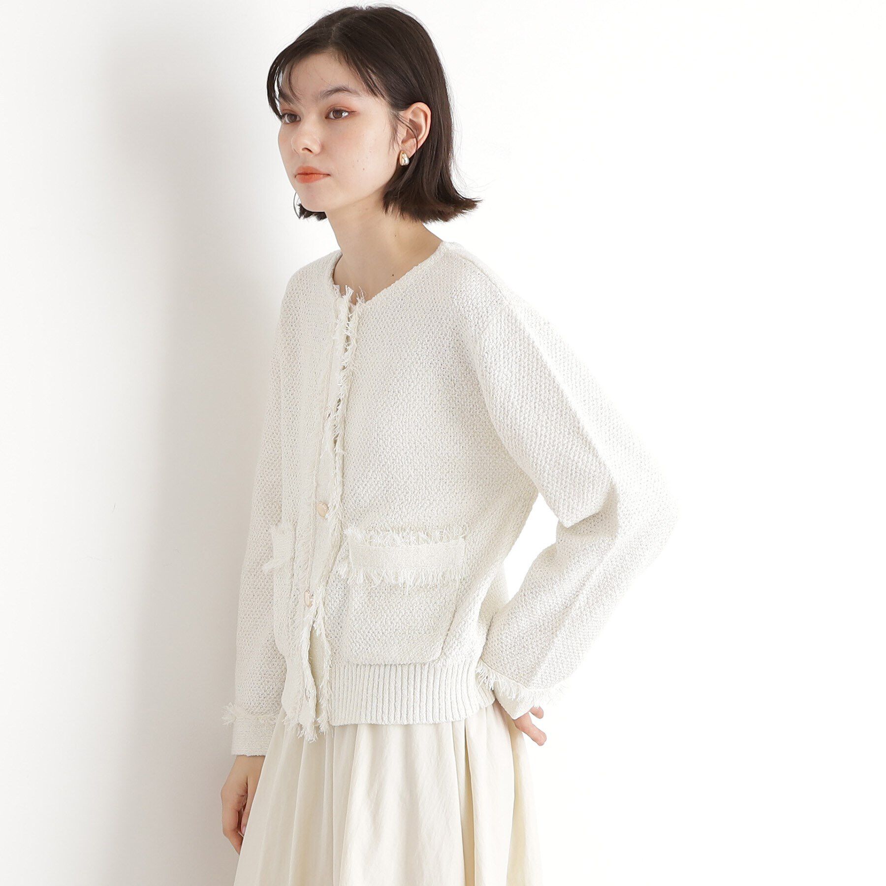 THE SHOP TK「【通勤/新生活】ノーカラーカーディガン/洗える」|カーディガン|