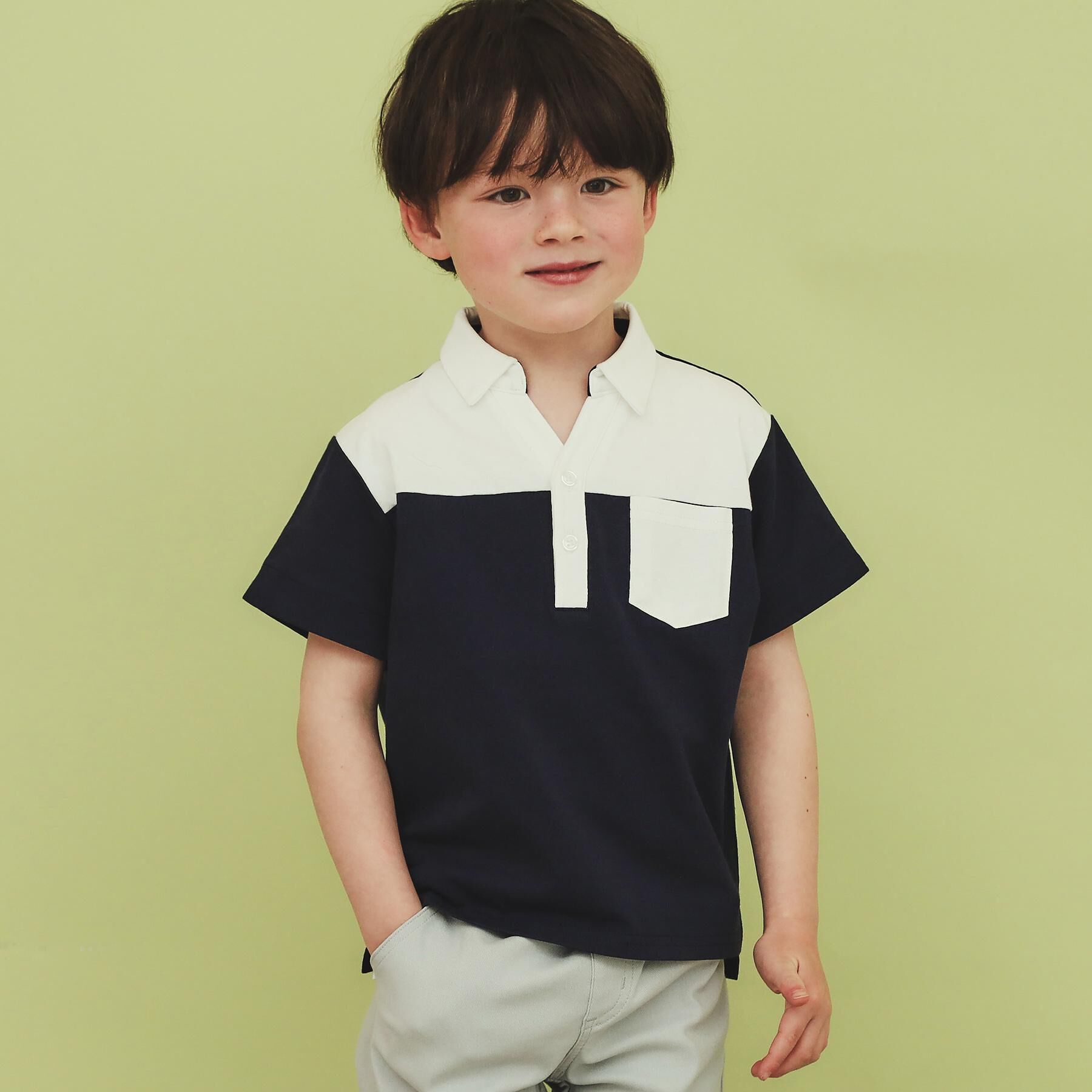 THE SHOP TK「【110－150】切り替えポロシャツ/洗濯機OK」|ポロシャツ|ネイビー(594)