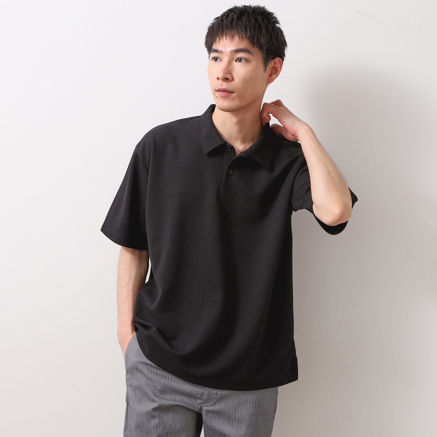 THE SHOP TK「ドライタッチカノコポロシャツ 【洗濯機OK/さらさら】」|ポロシャツ|ブラック(019)