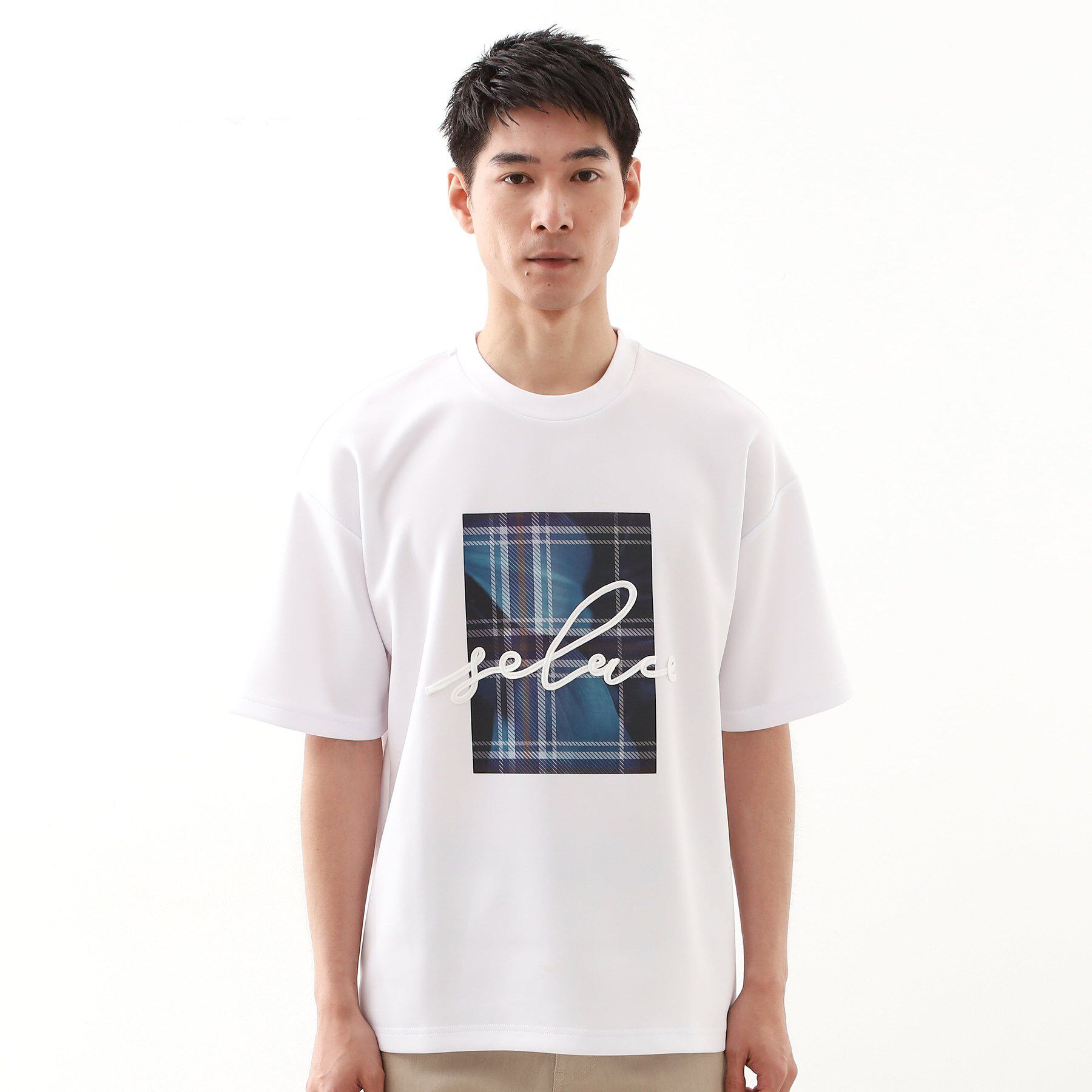 THE SHOP TK「コード刺繍フォトプリント半袖Tシャツ 【洗濯機OK】」|Tシャツ・カットソー|